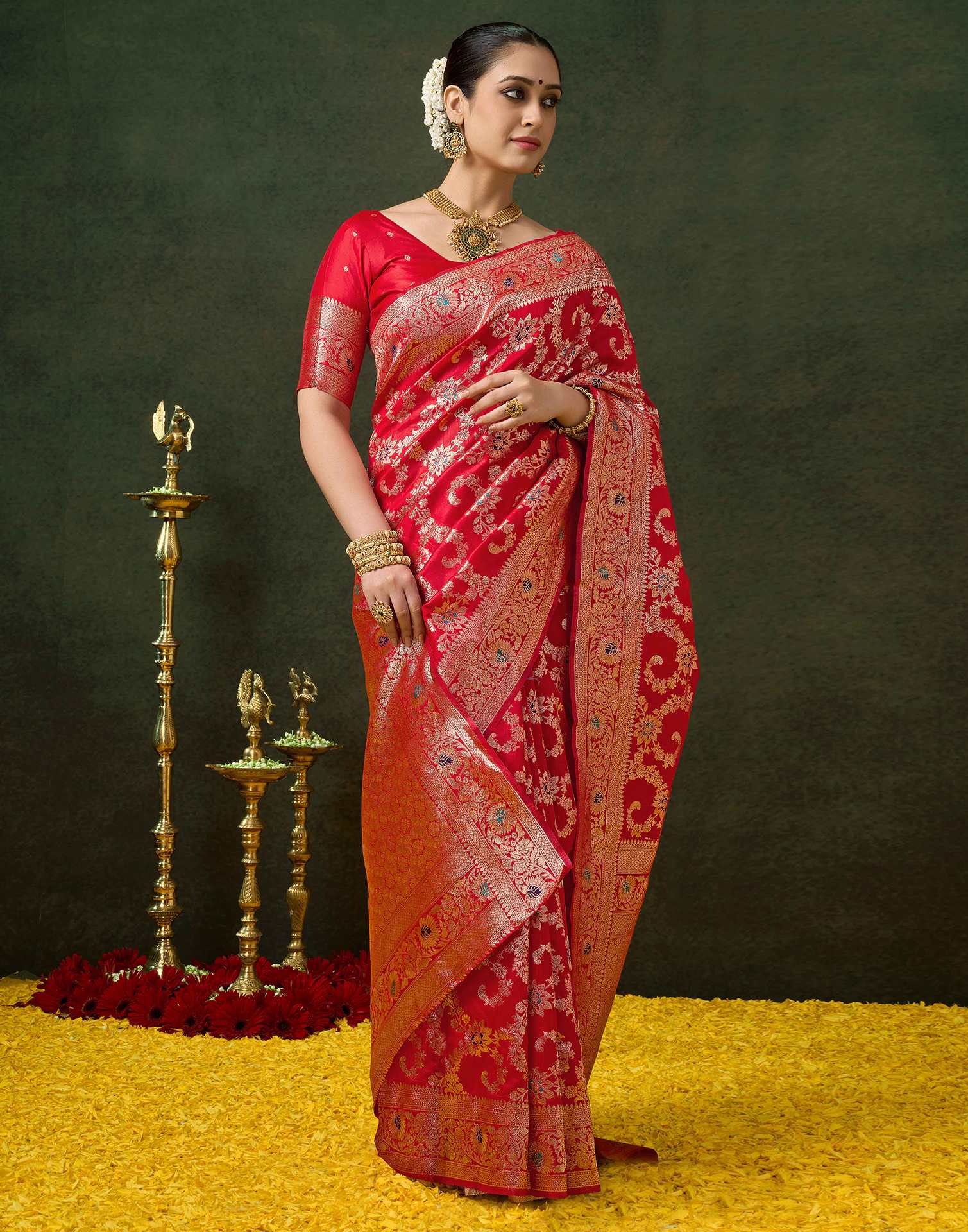 Red Silk Woven Banarasi Saree