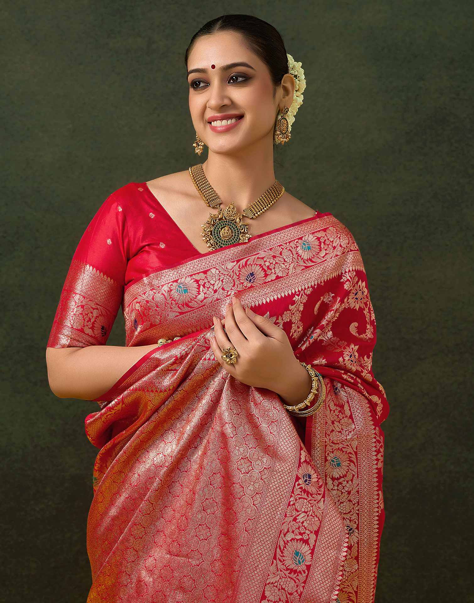 Red Silk Woven Banarasi Saree