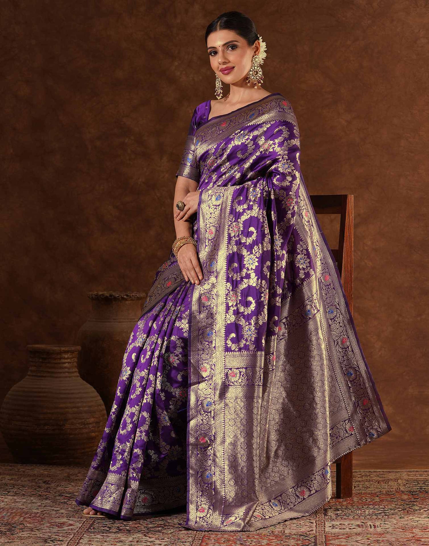 Purple Silk Woven Banarasi Saree
