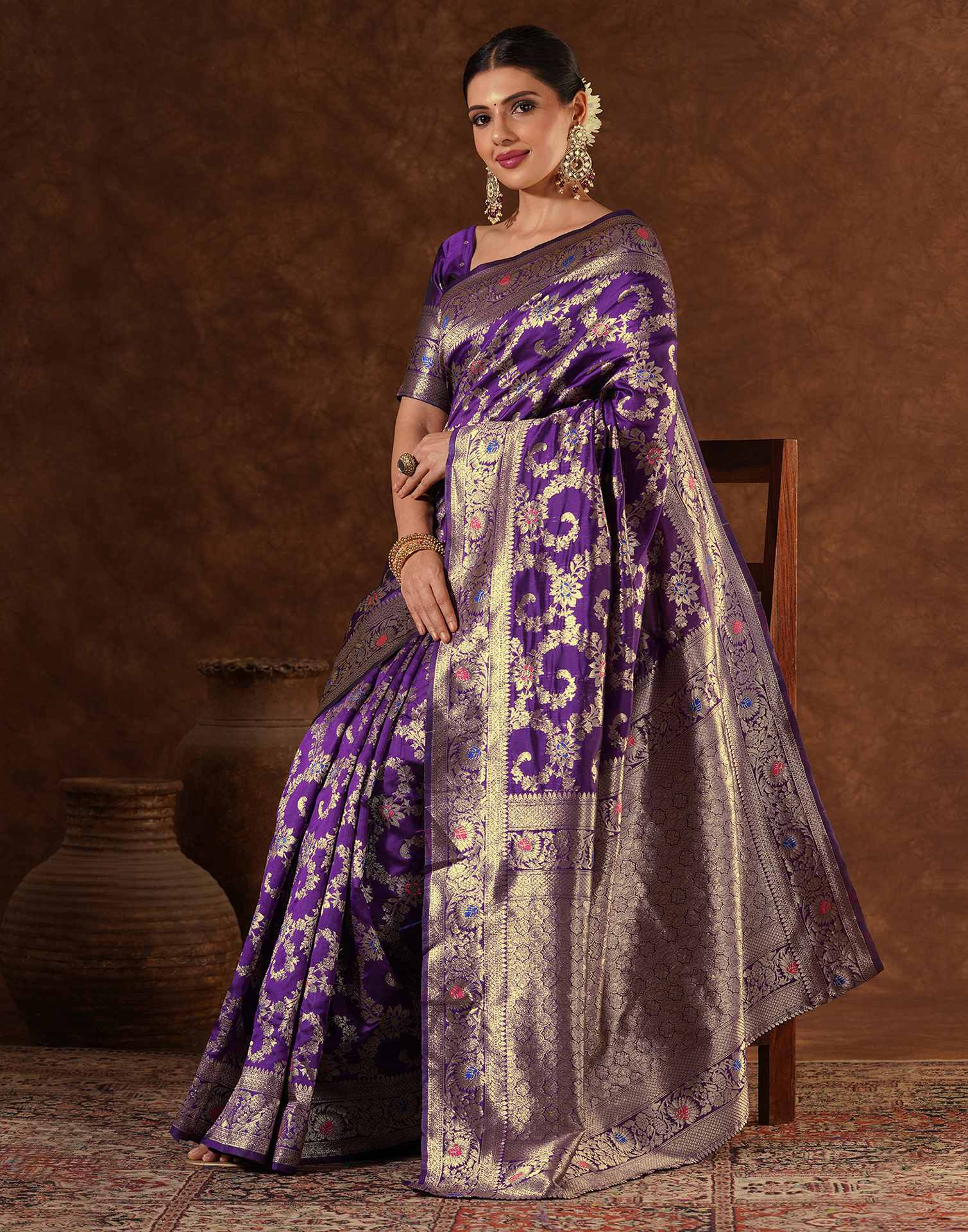Purple Silk Woven Banarasi Saree