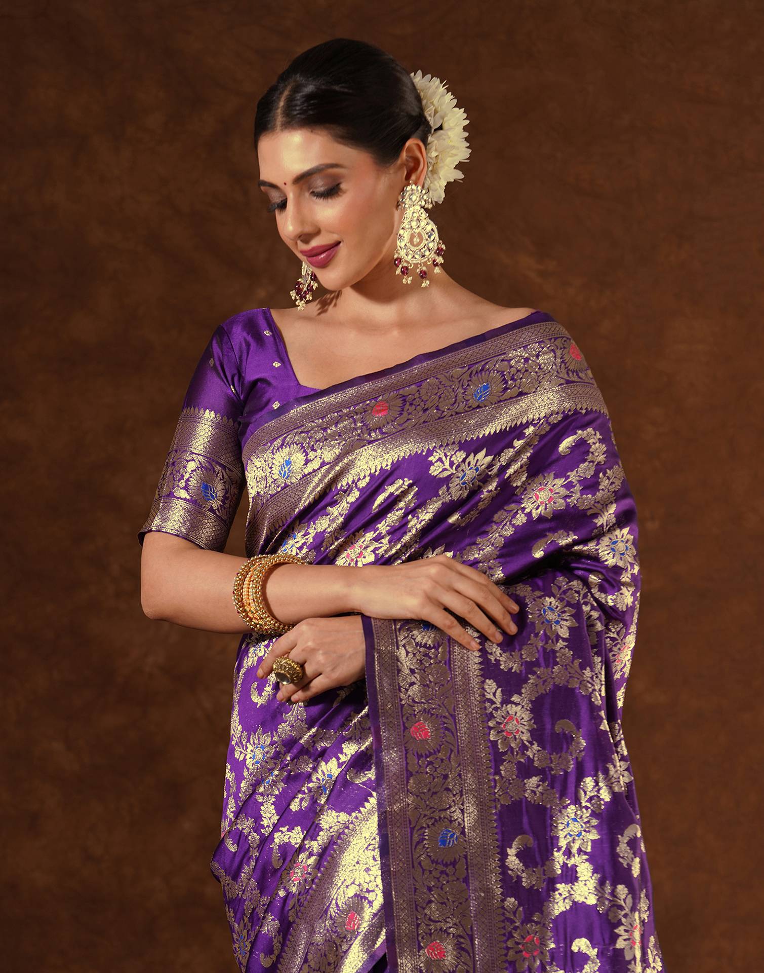 Purple Silk Woven Banarasi Saree
