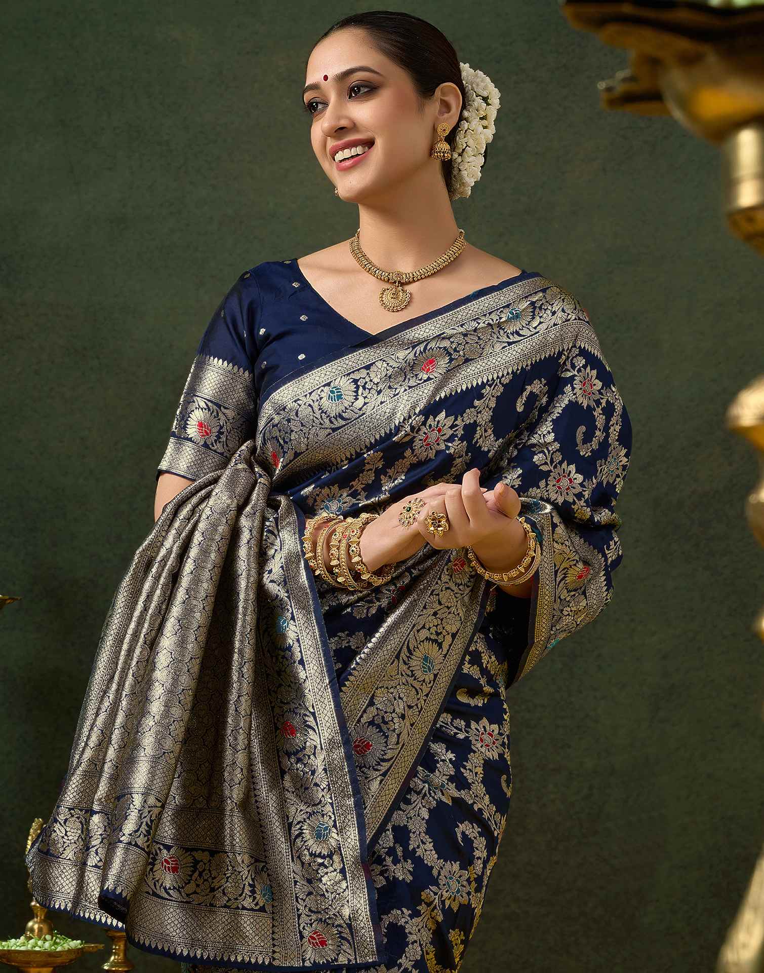 Blue Silk Woven Banarasi Saree