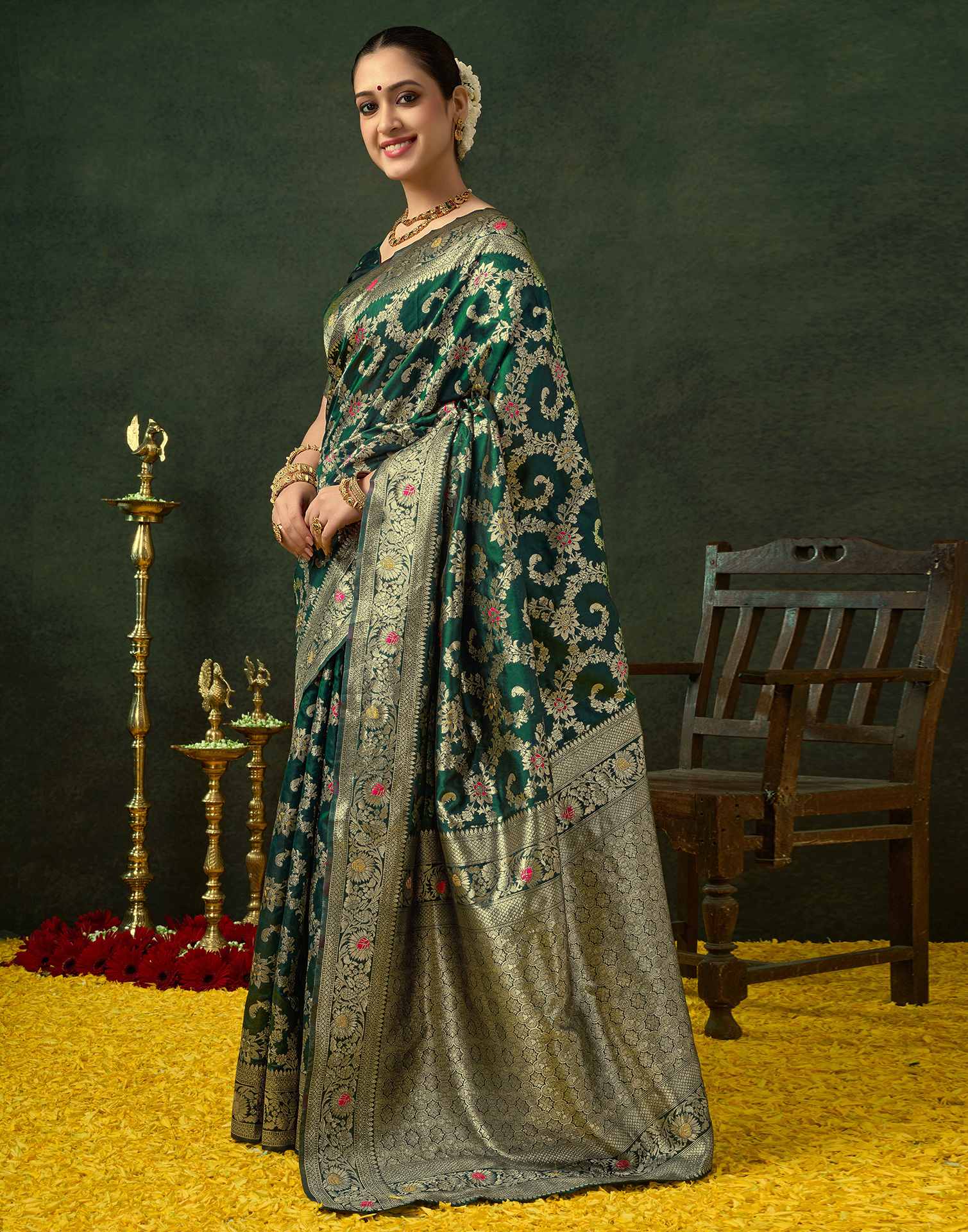 Green Silk Woven Banarasi Saree