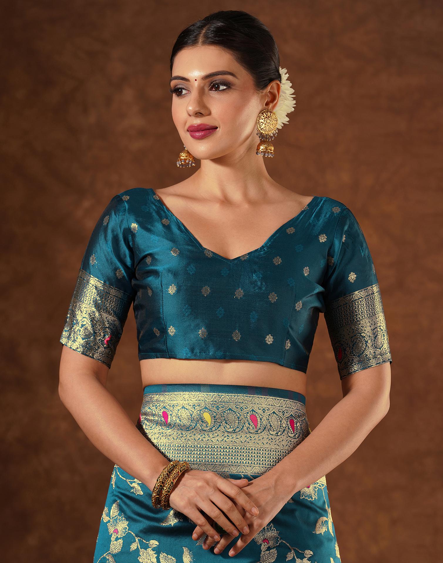 Blue Silk Woven Banarasi Saree