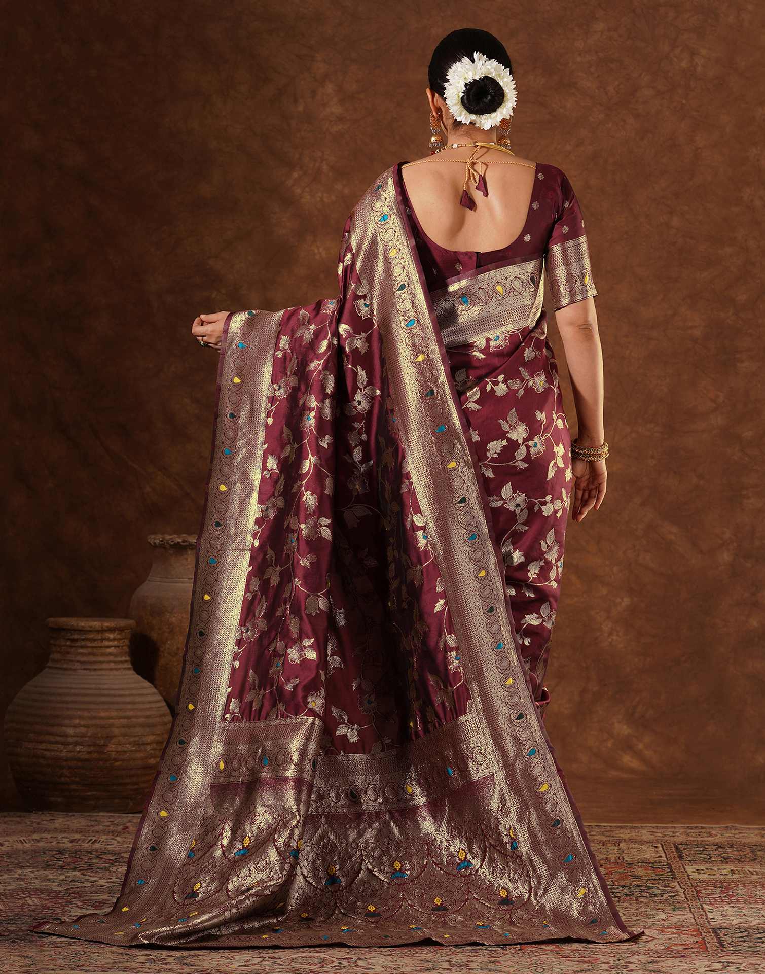 Maroon Silk Woven Banarasi Saree