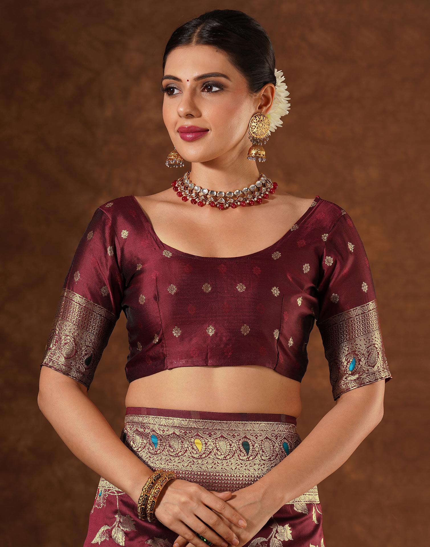 Maroon Silk Woven Banarasi Saree