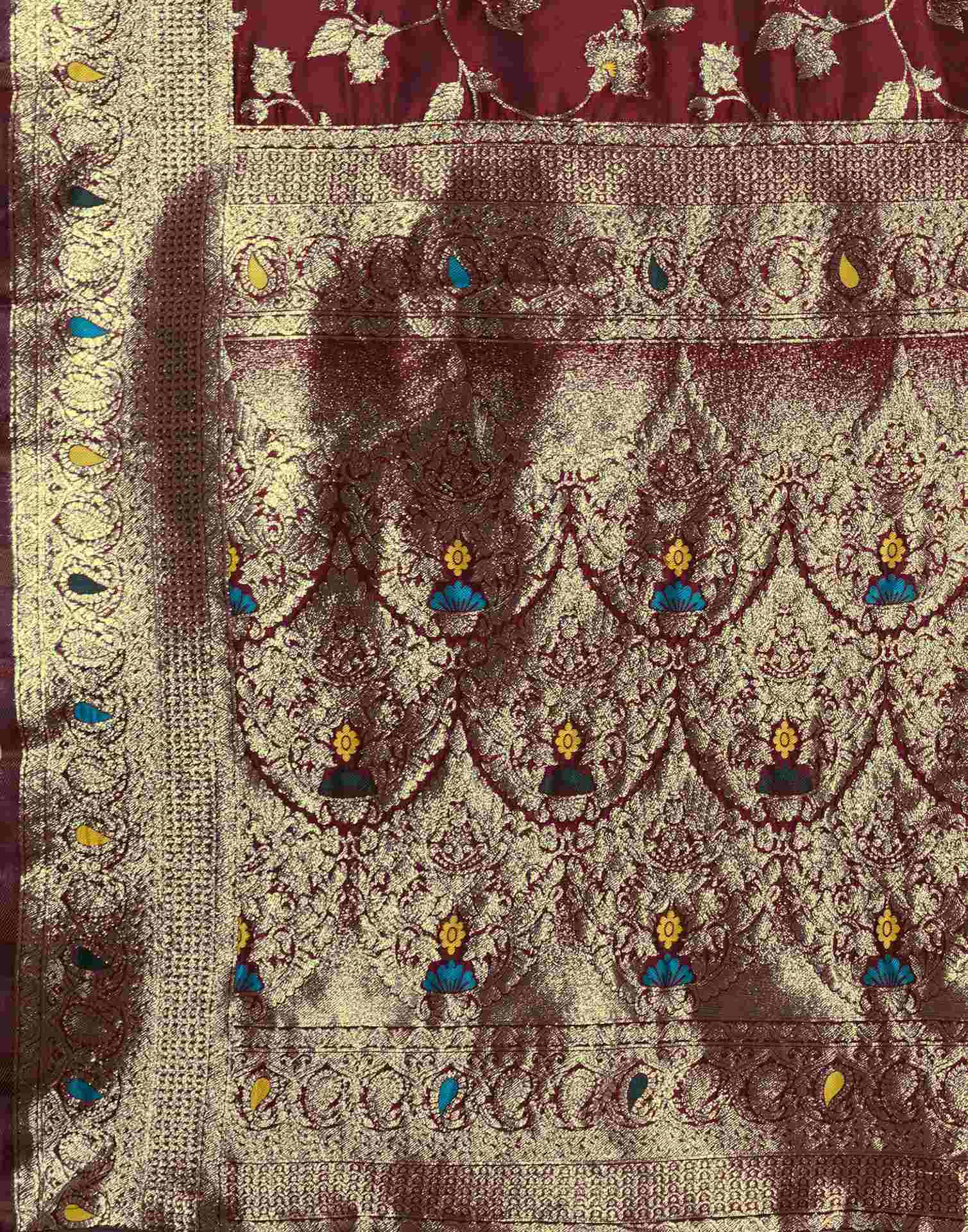 Maroon Silk Woven Banarasi Saree