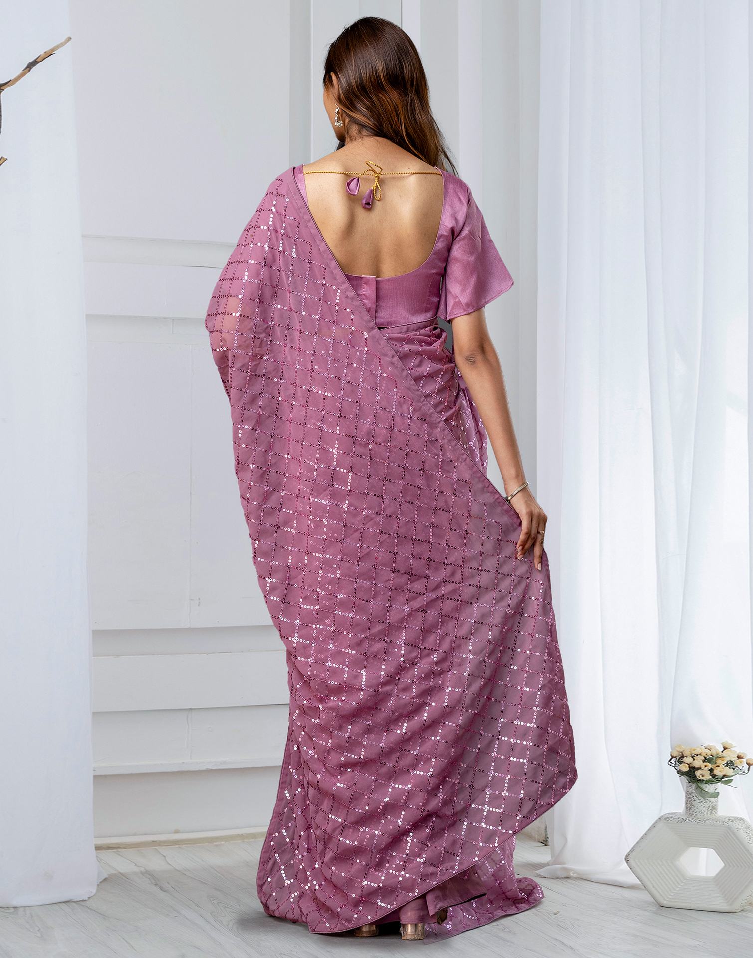 Ready To Wear Light Purple Georgette Sequence Work Saree
