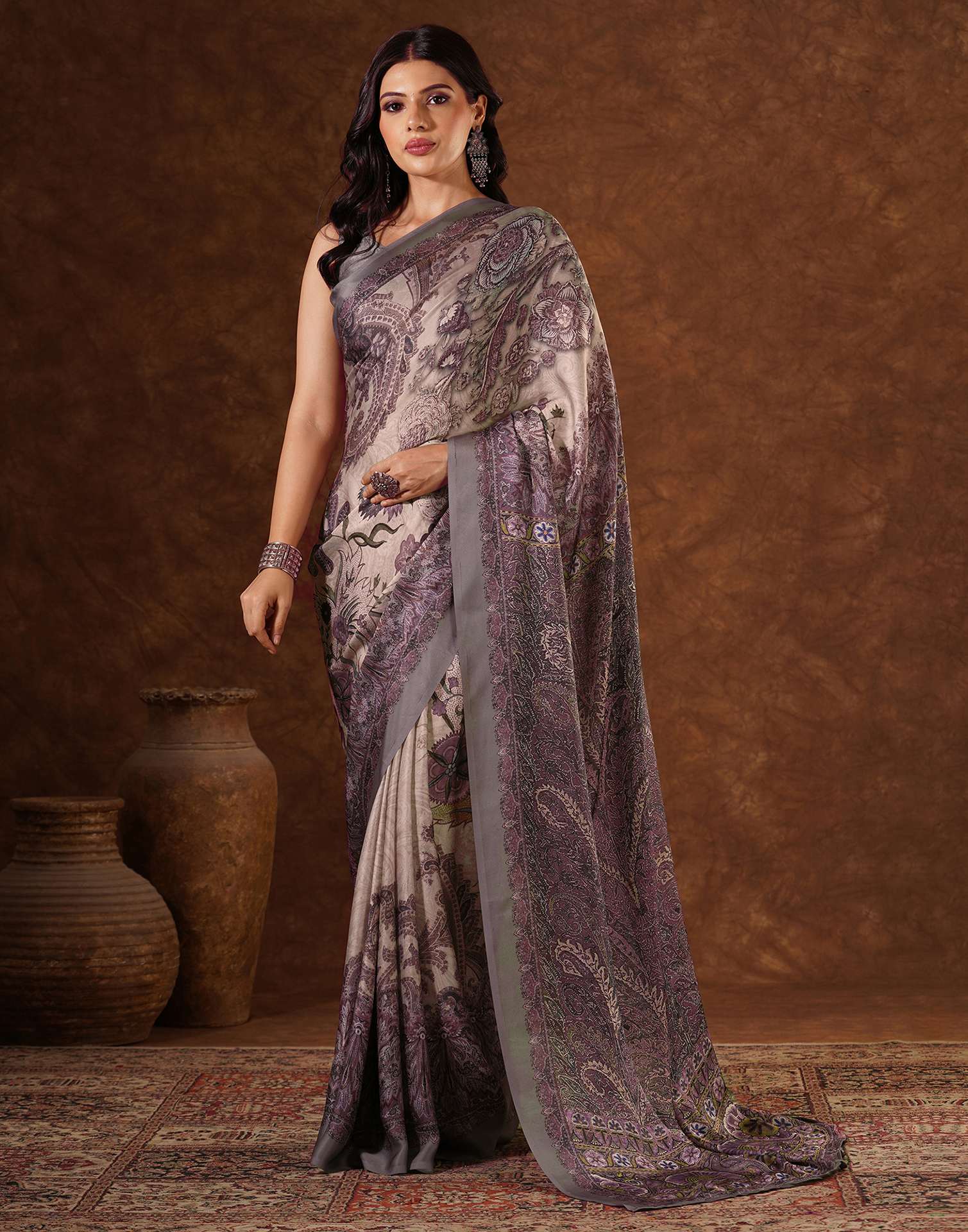Multicoloured Satin Printed Saree