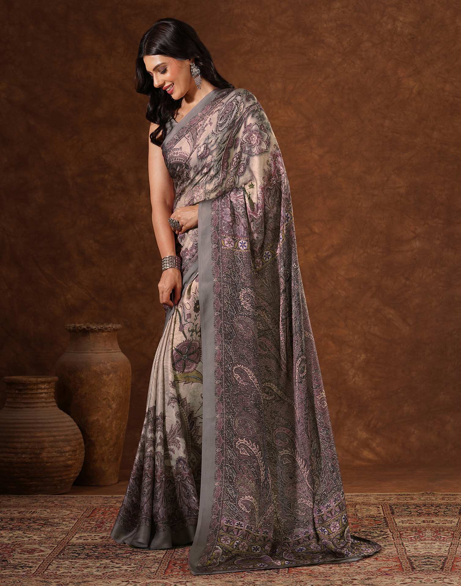 Multicoloured Satin Printed Saree
