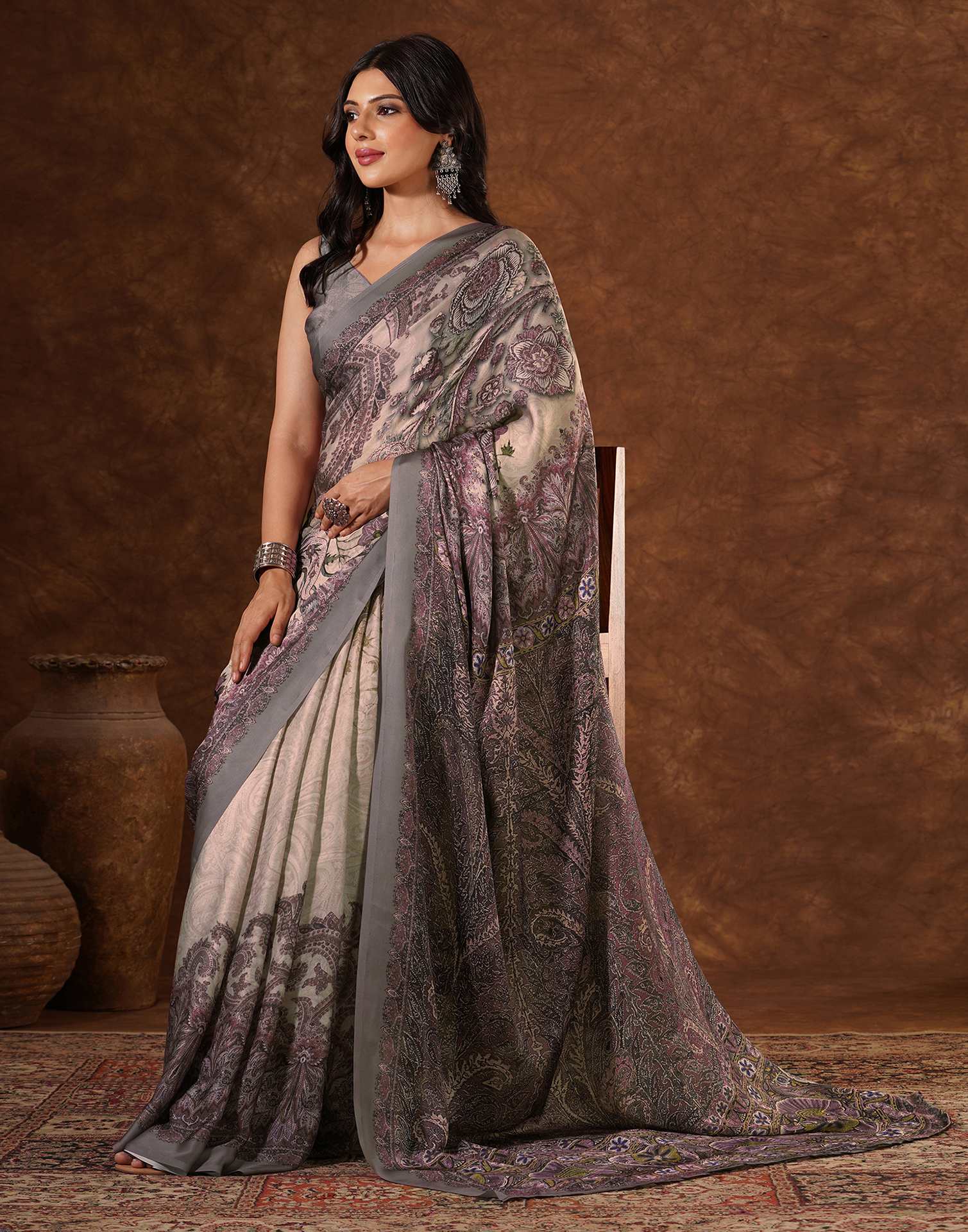 Multicoloured Satin Printed Saree