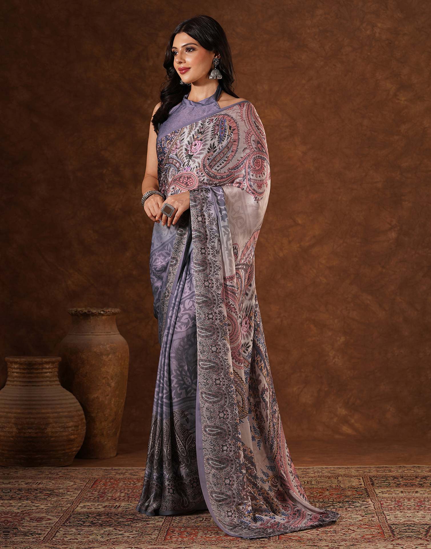 Multicoloured Satin Printed Saree