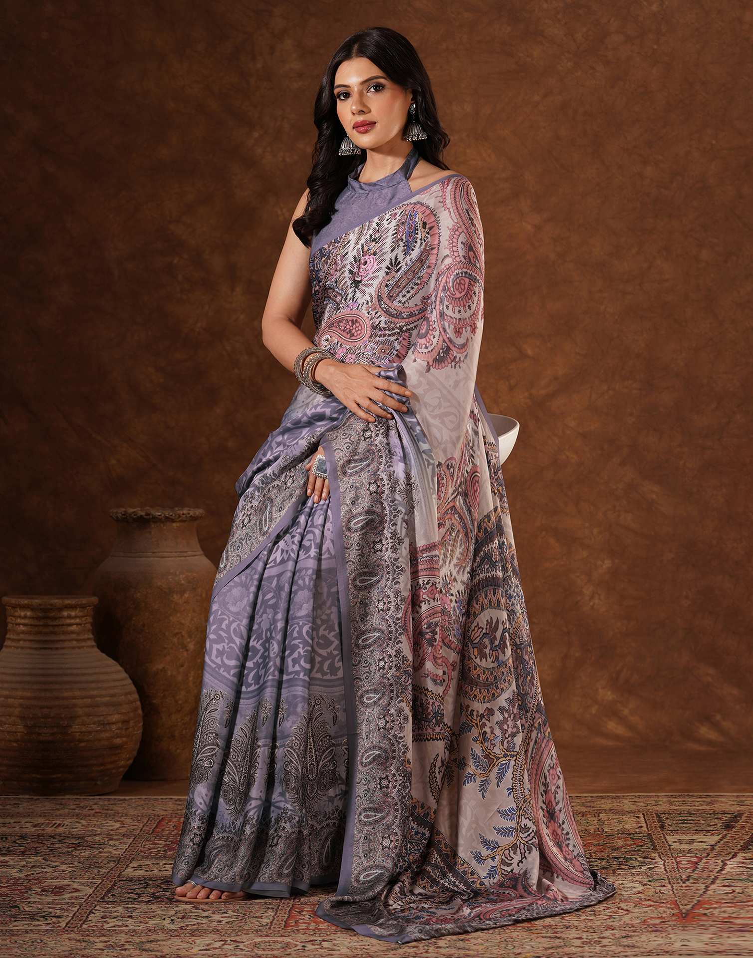 Multicoloured Satin Printed Saree
