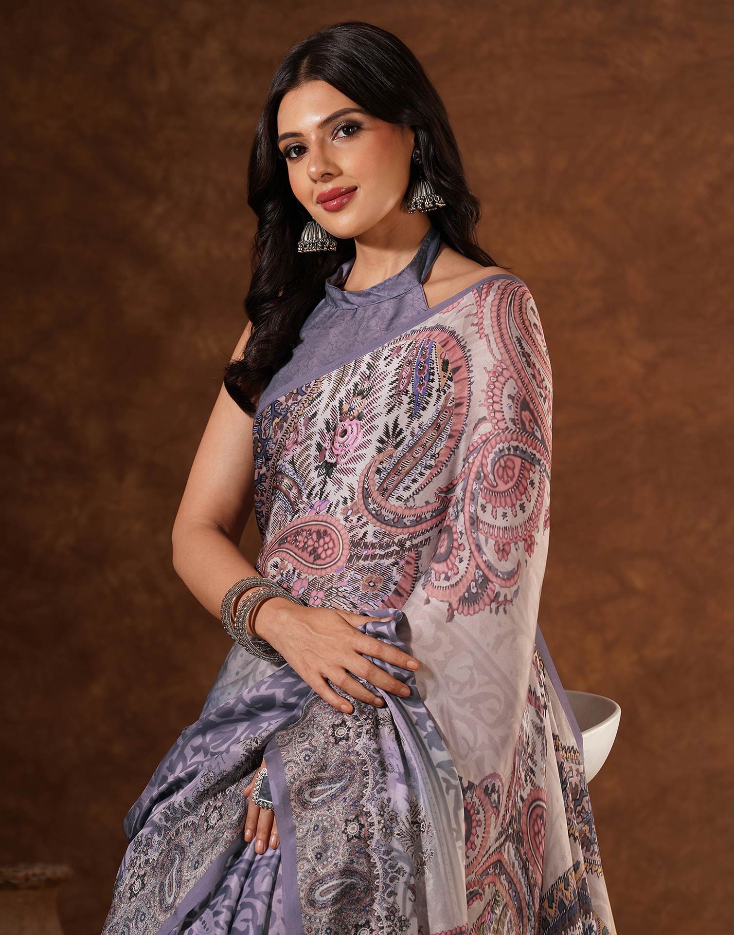 Multicoloured Satin Printed Saree