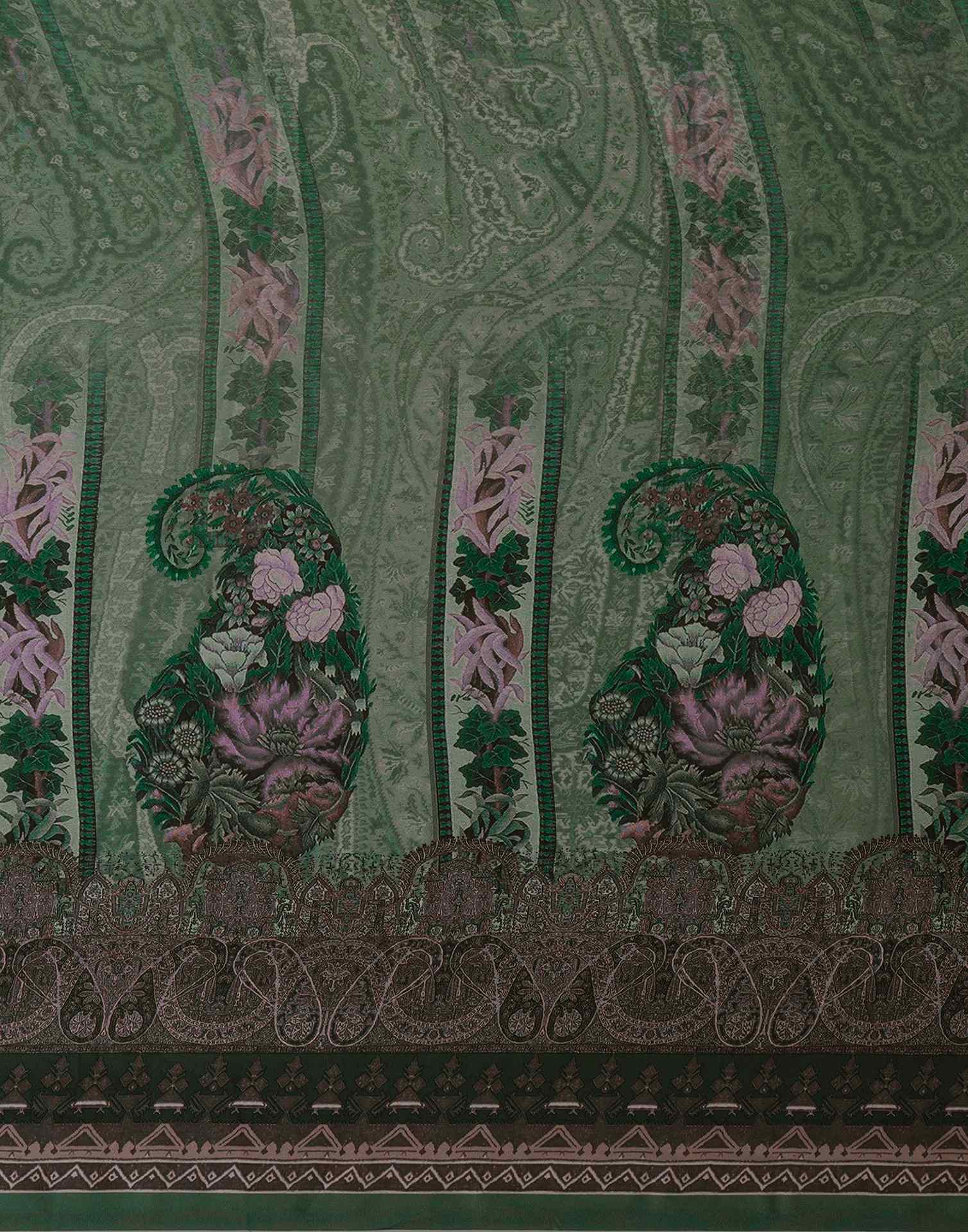 Green Satin Printed Saree