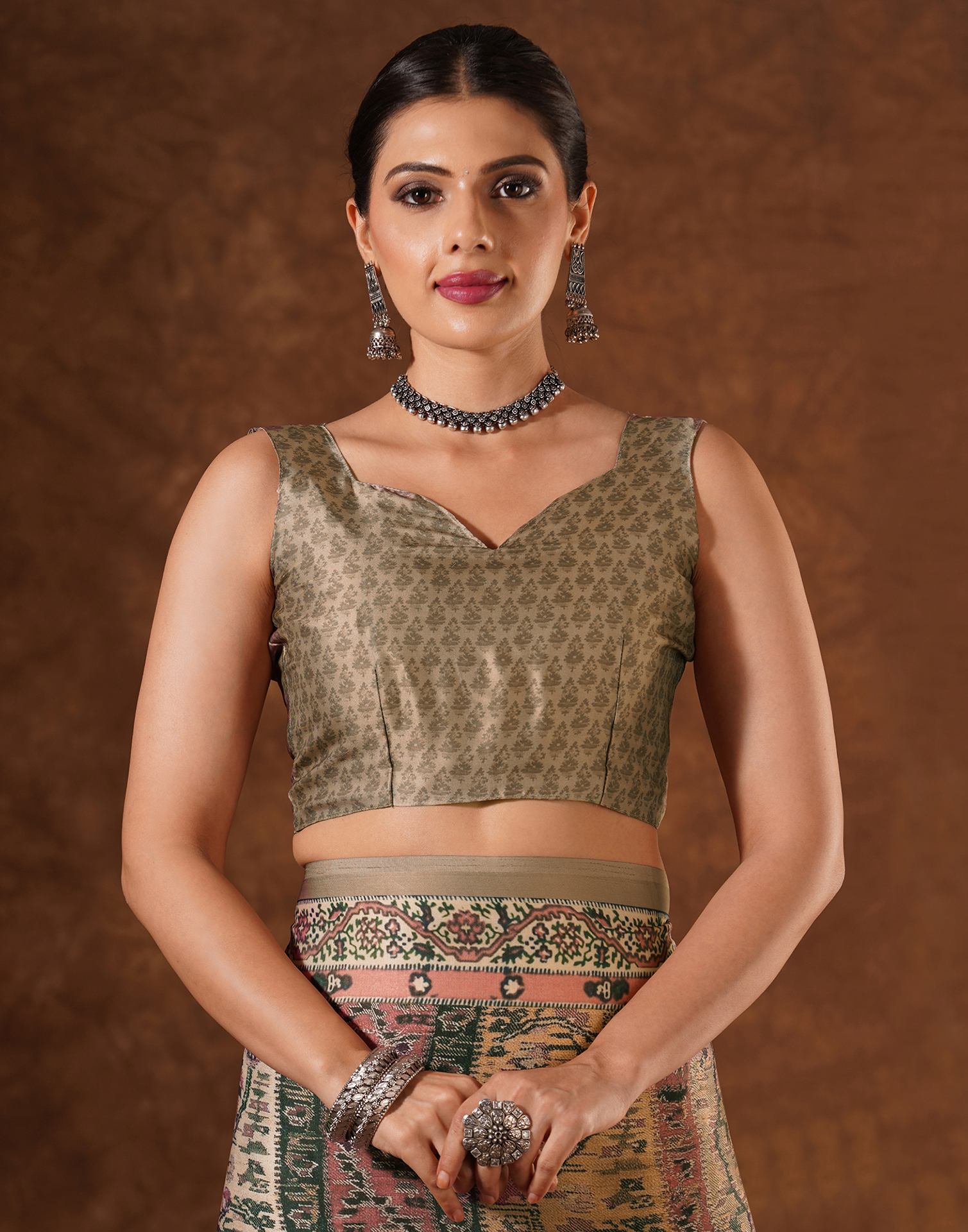 Beige Satin Printed Saree