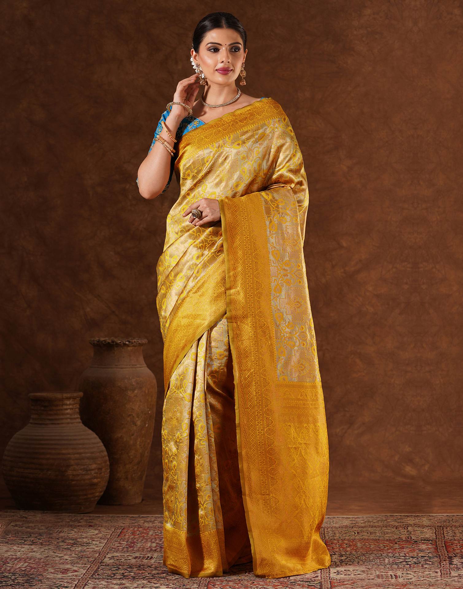 Yellow Silk Woven Saree