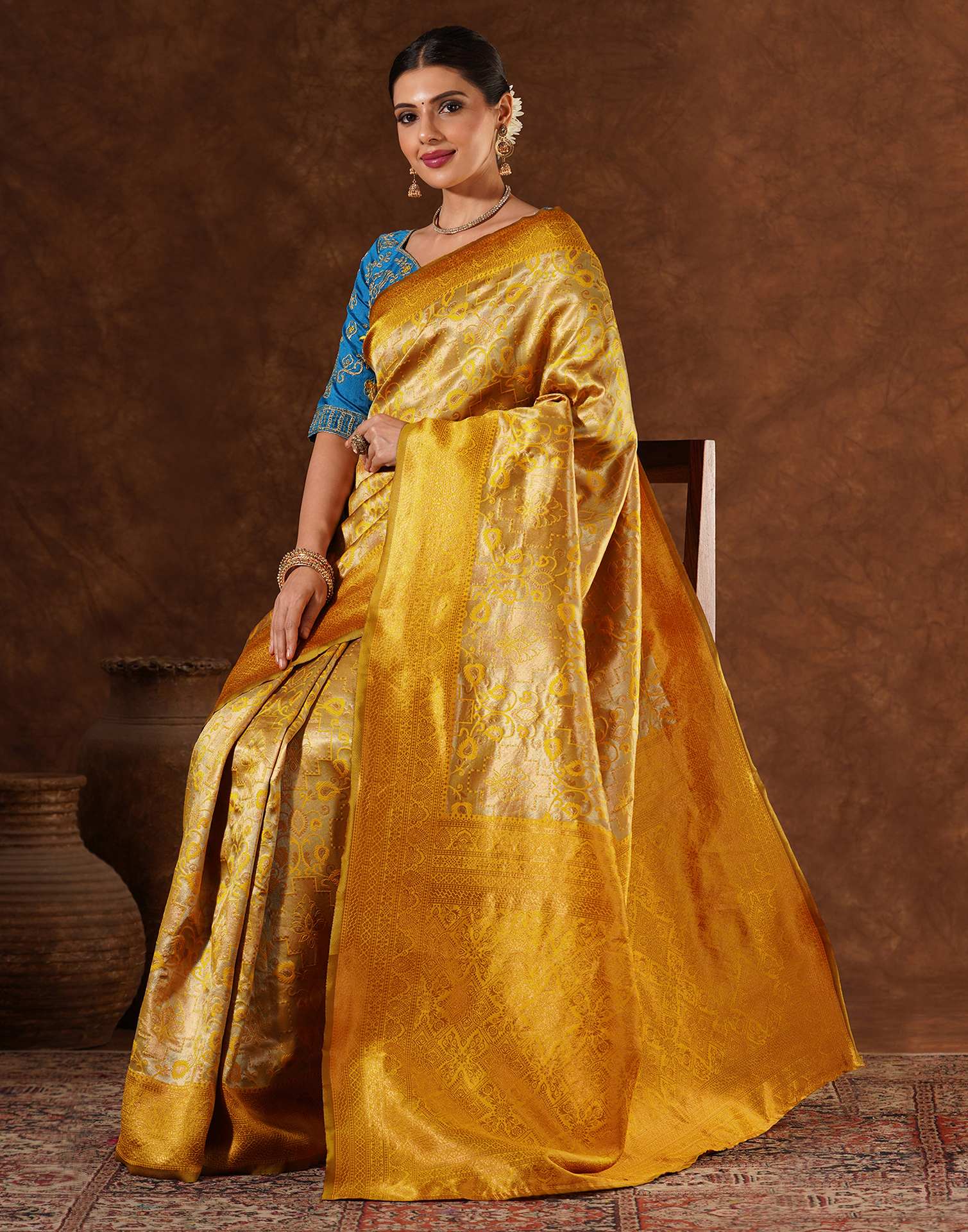 Yellow Silk Woven Saree