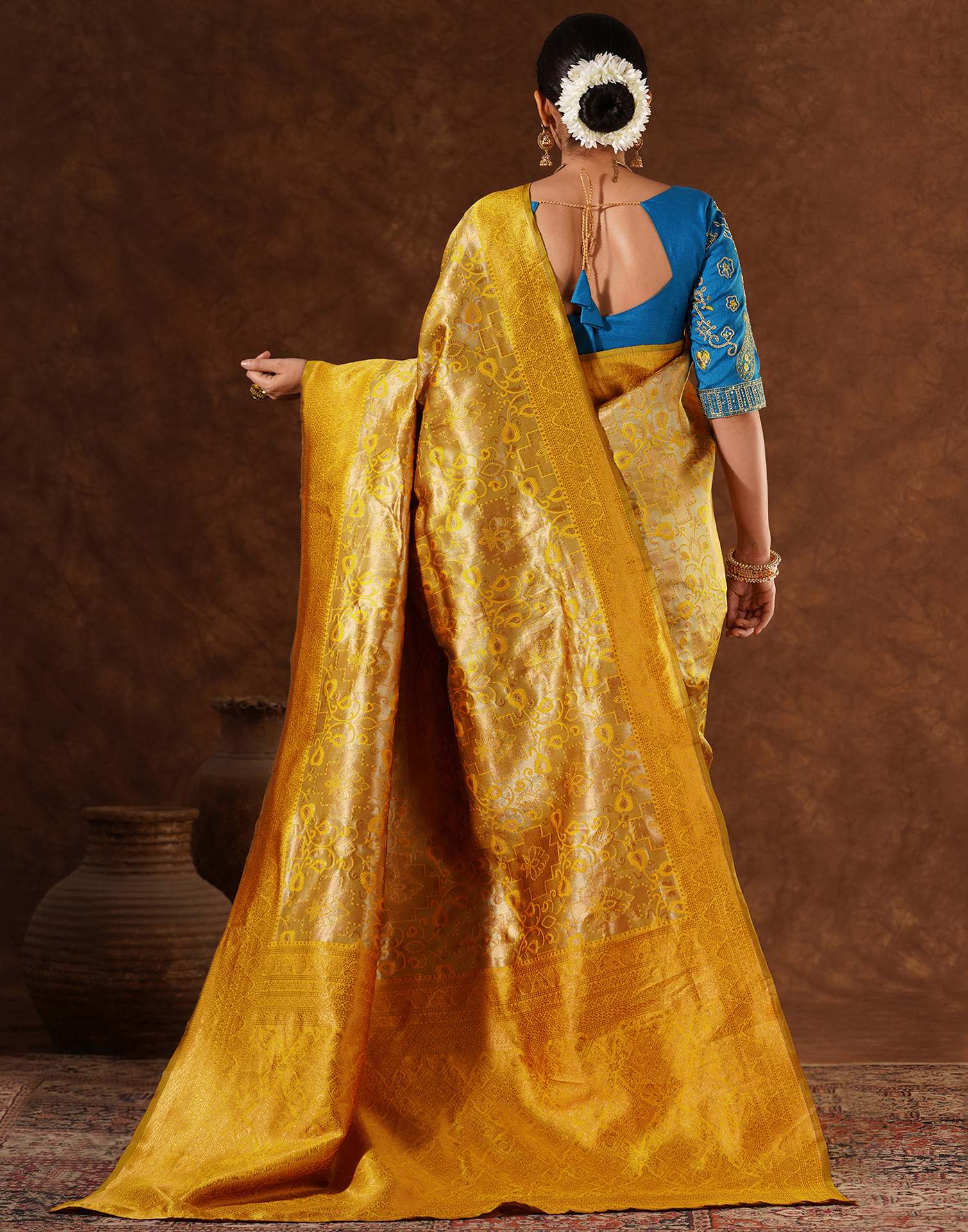 Yellow Silk Woven Saree