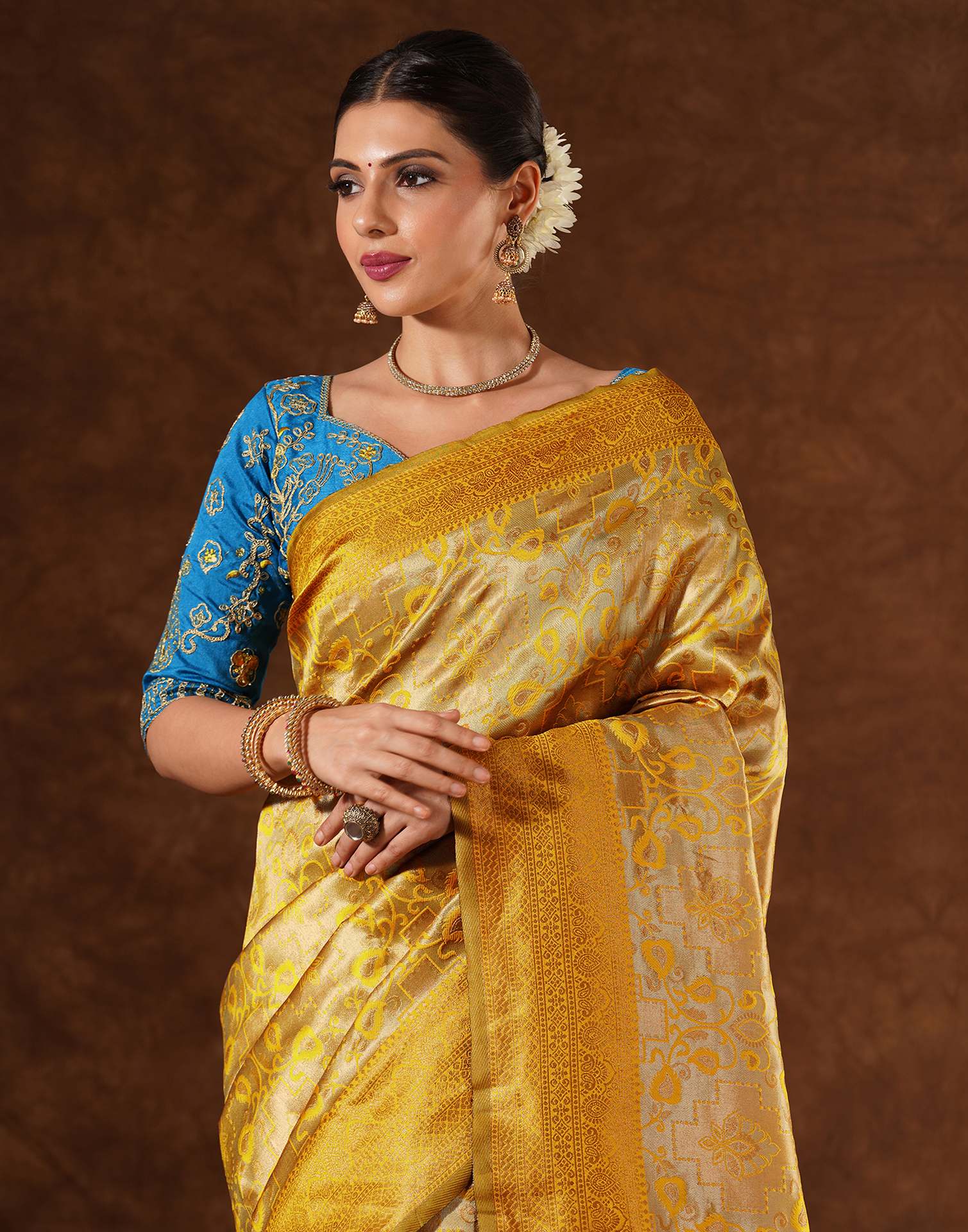 Yellow Silk Woven Saree