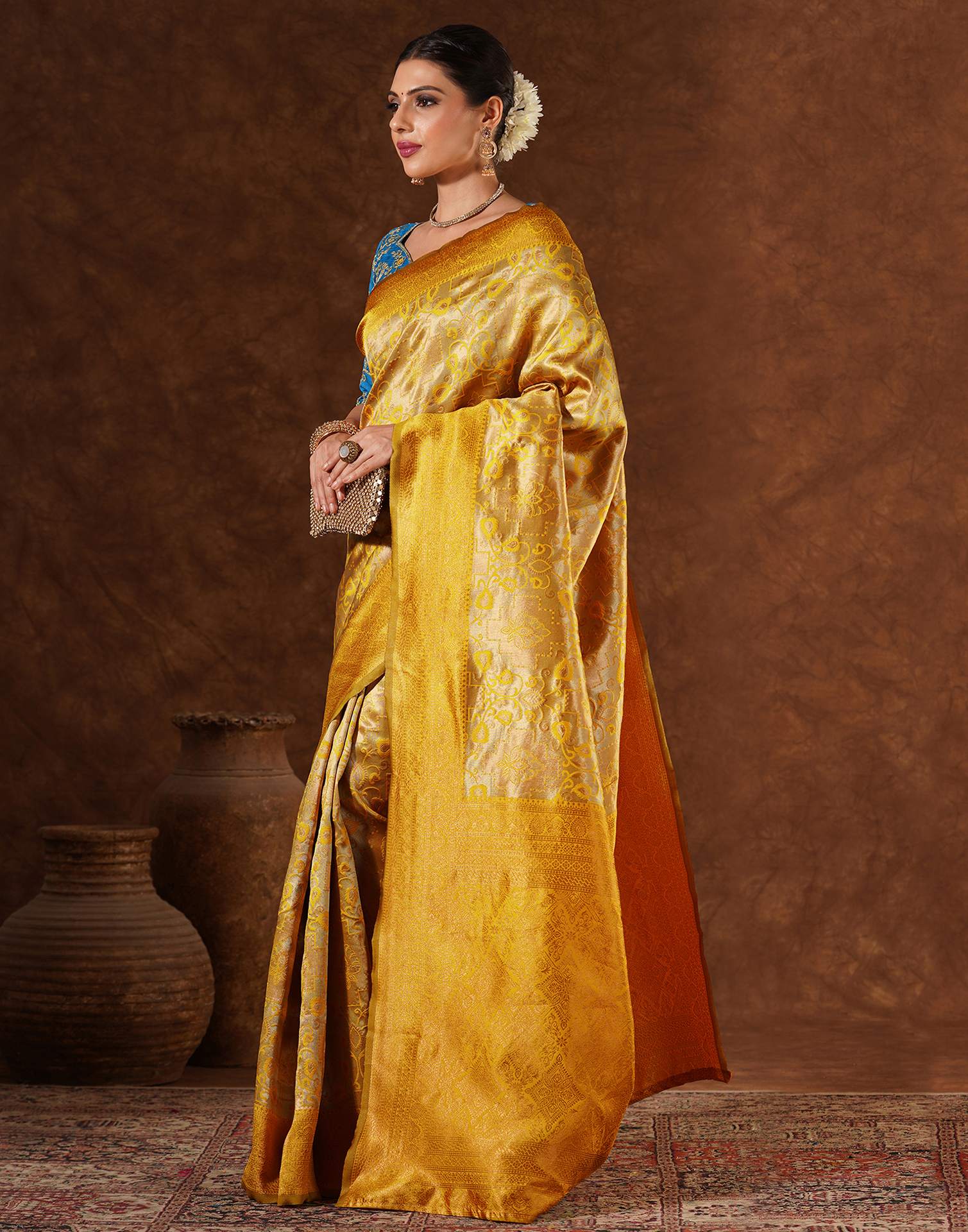 Yellow Silk Woven Saree