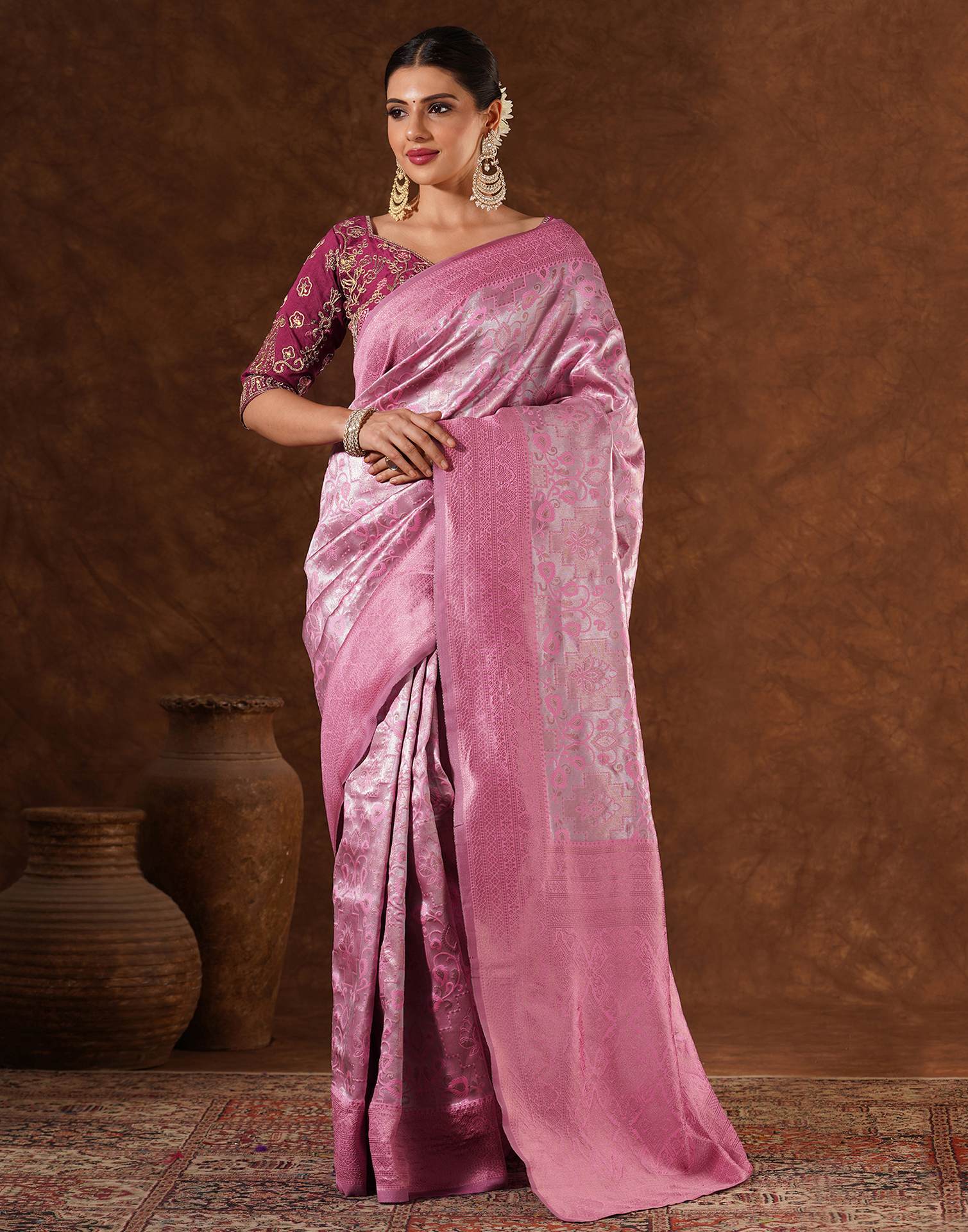 Pink Silk Woven Saree