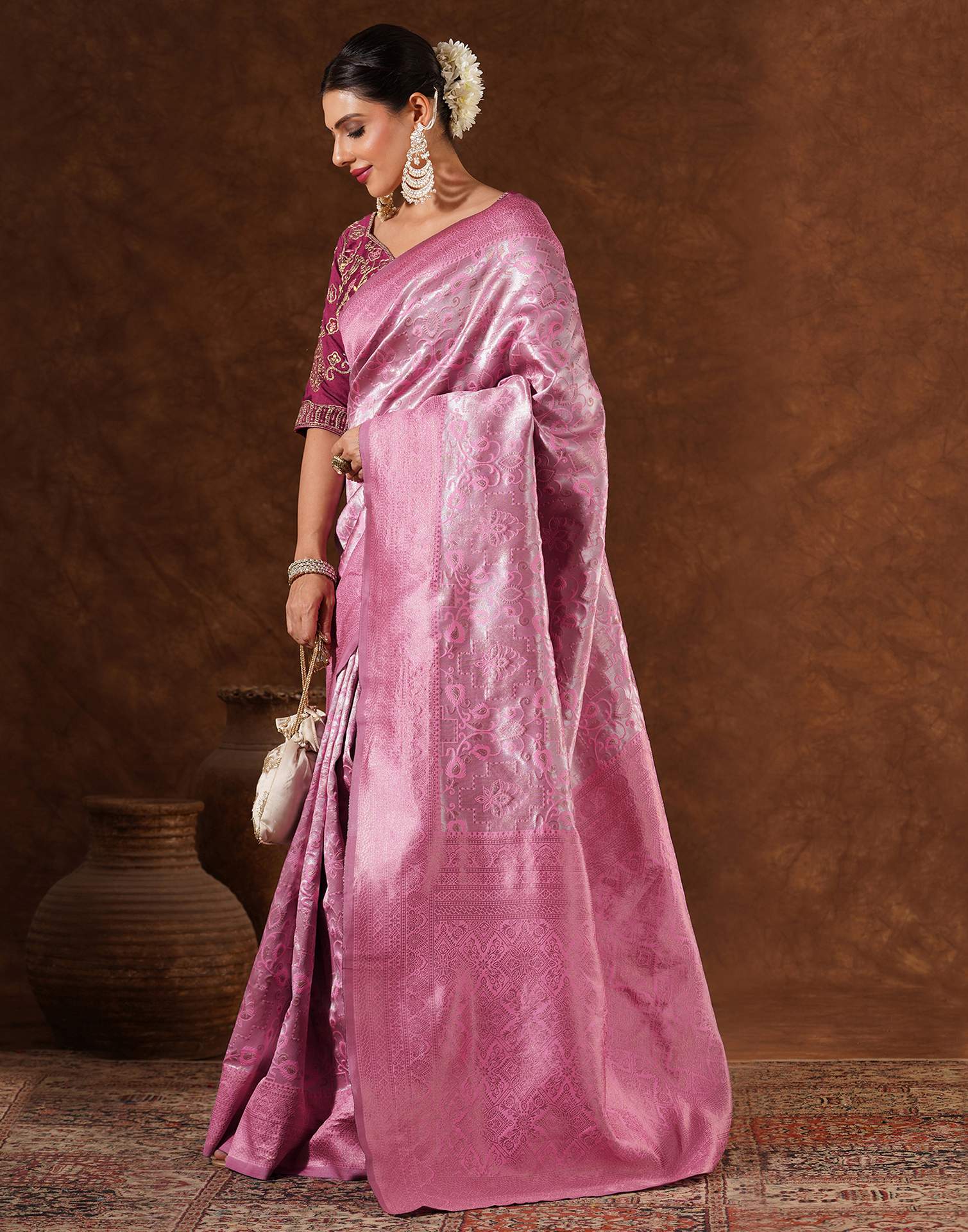 Pink Silk Woven Saree