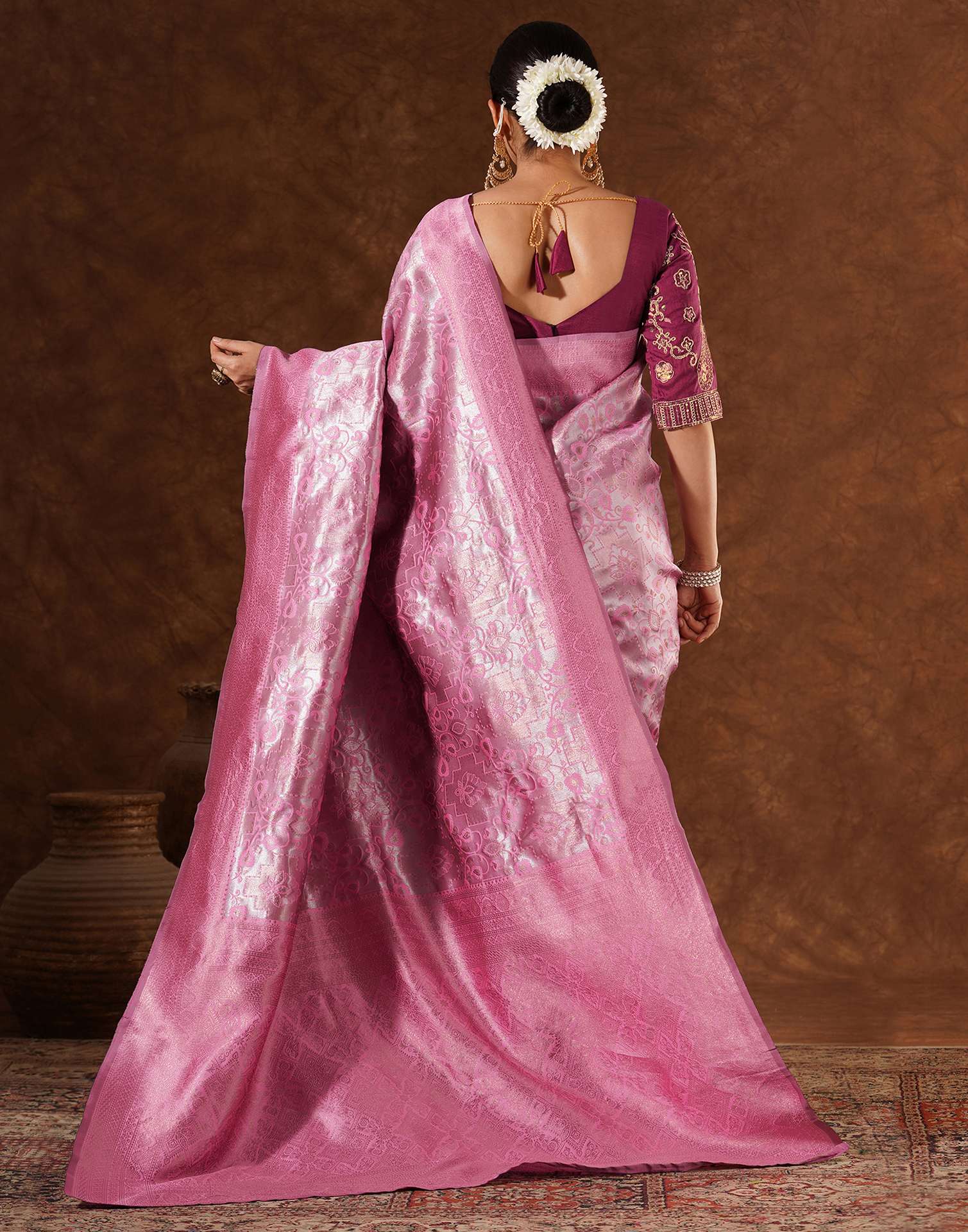 Pink Silk Woven Saree