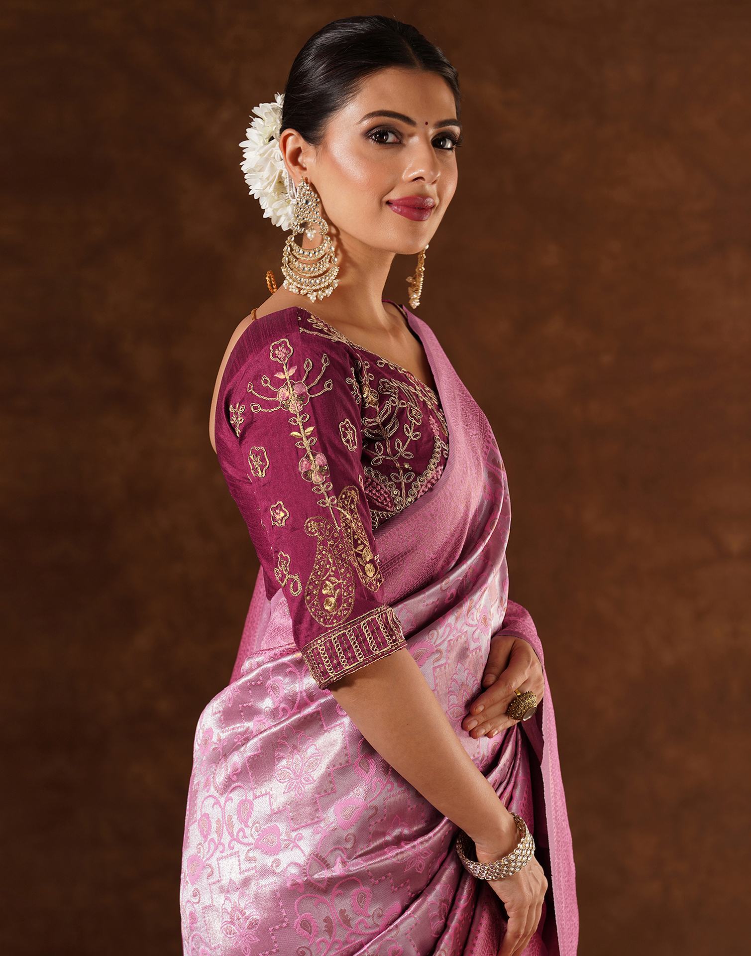 Pink Silk Woven Saree