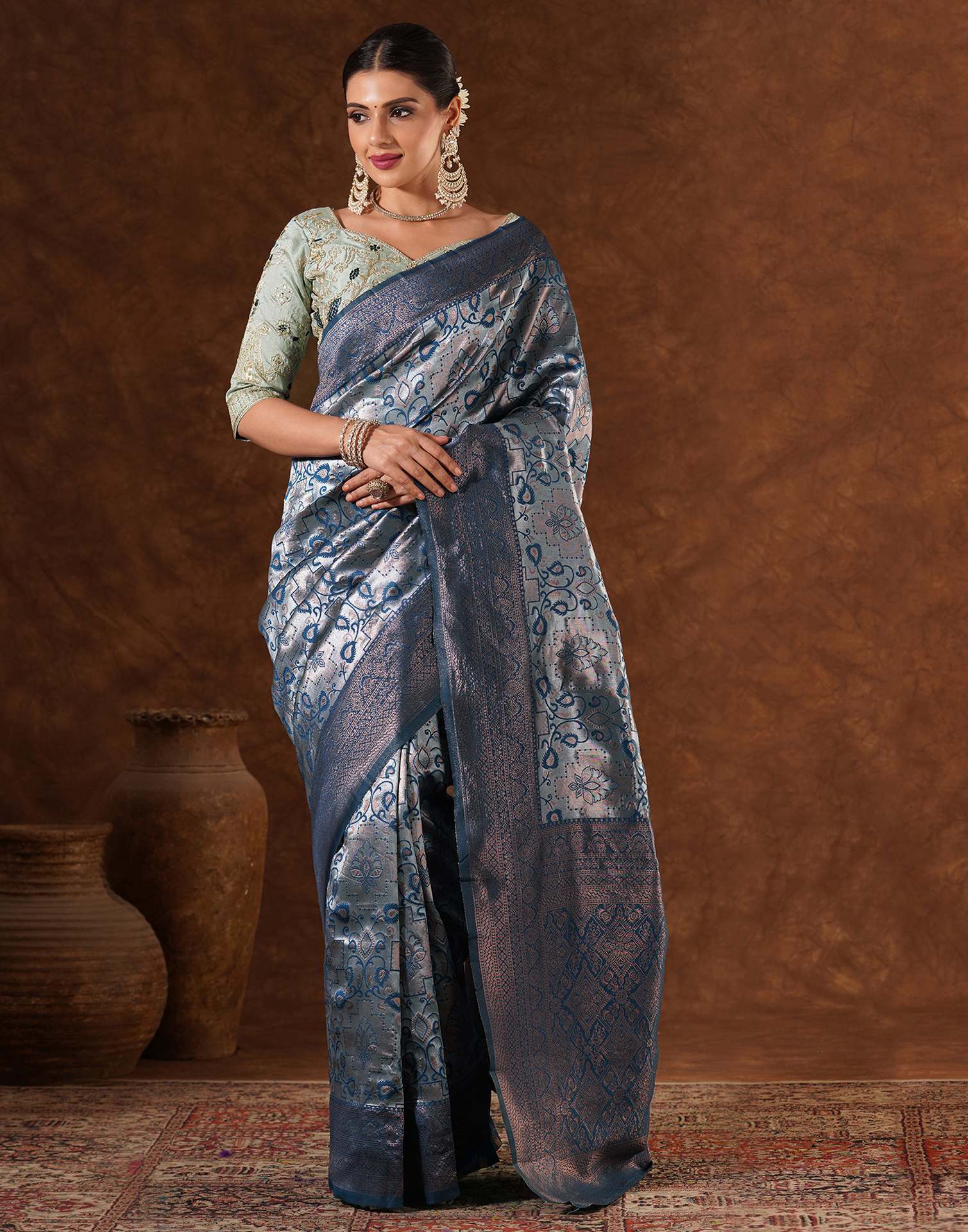Blue Silk Woven Saree