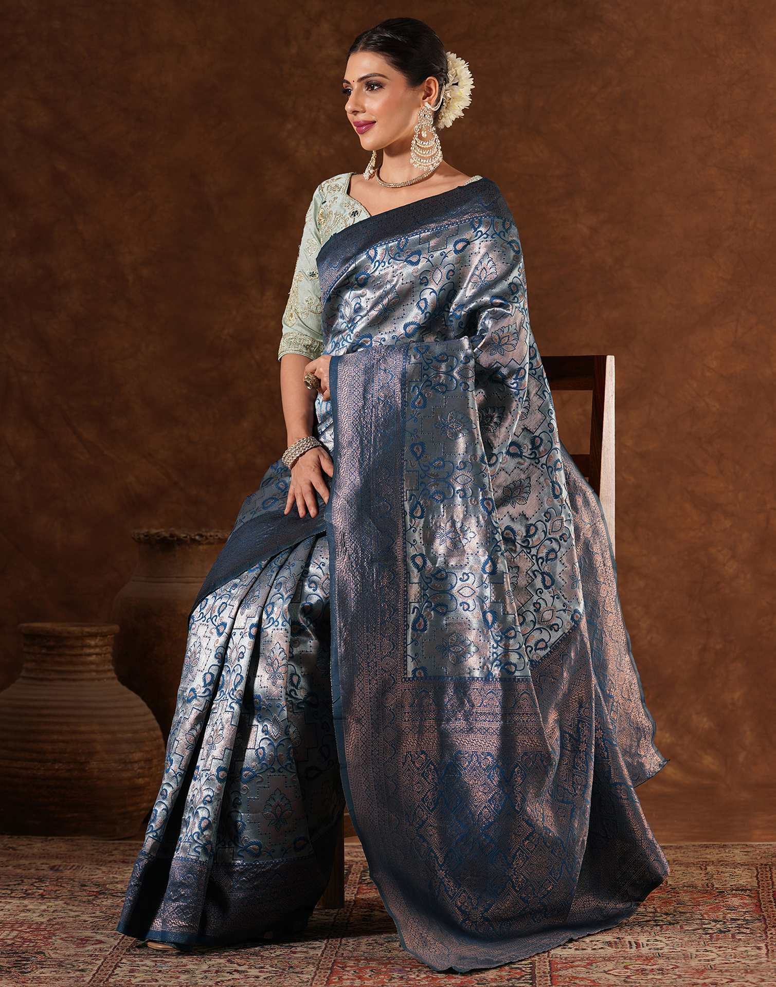 Blue Silk Woven Saree