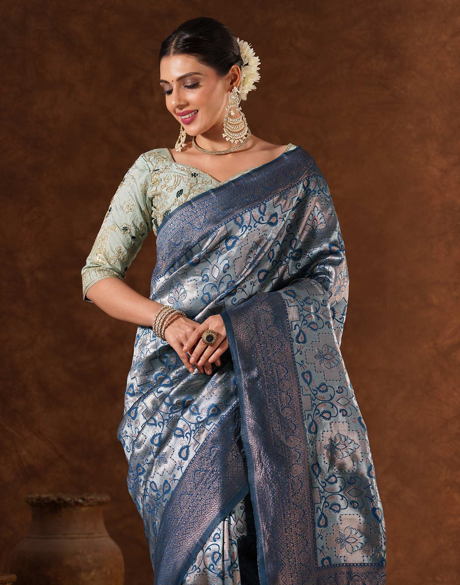 Blue Silk Woven Saree