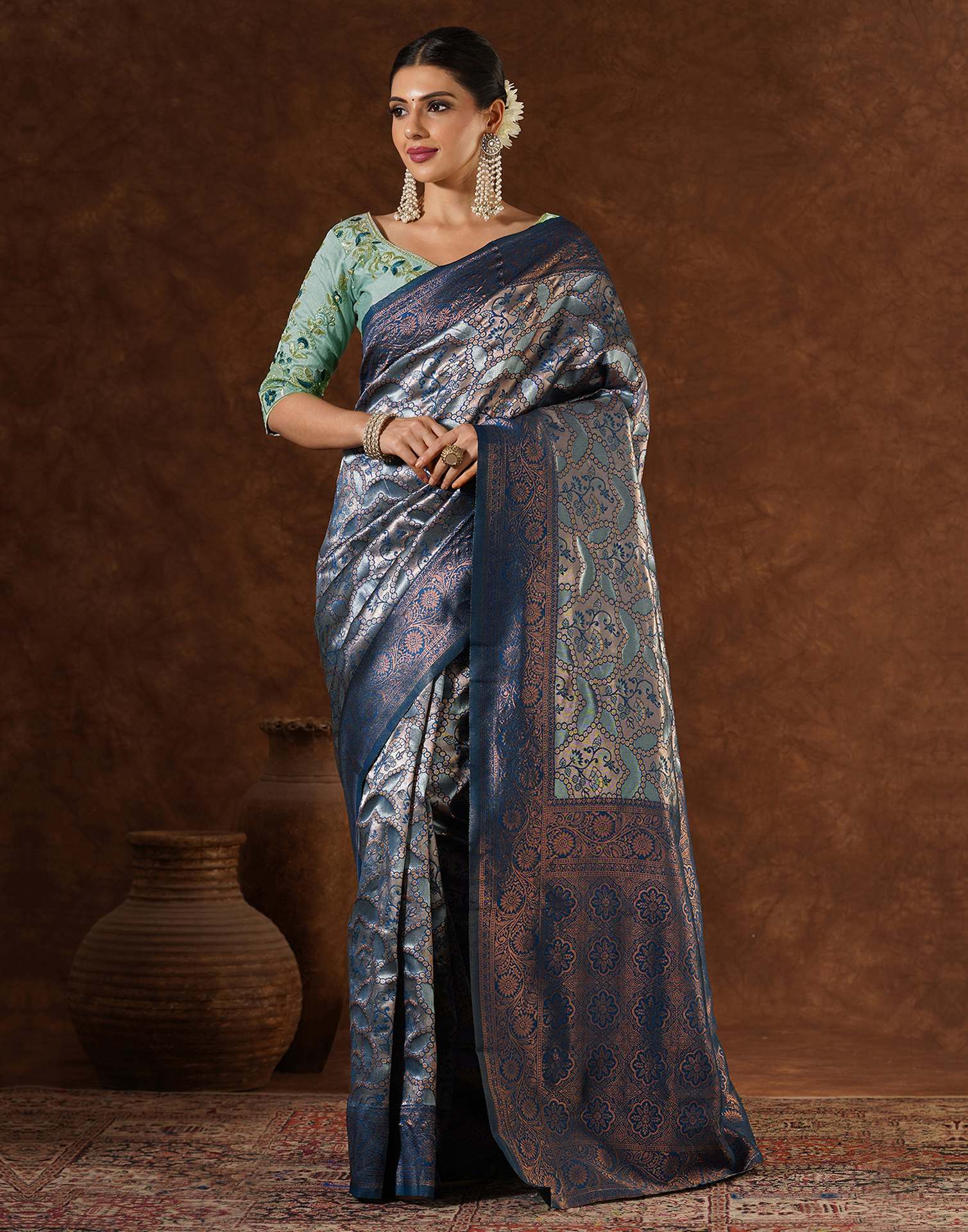 Blue Silk Woven Saree