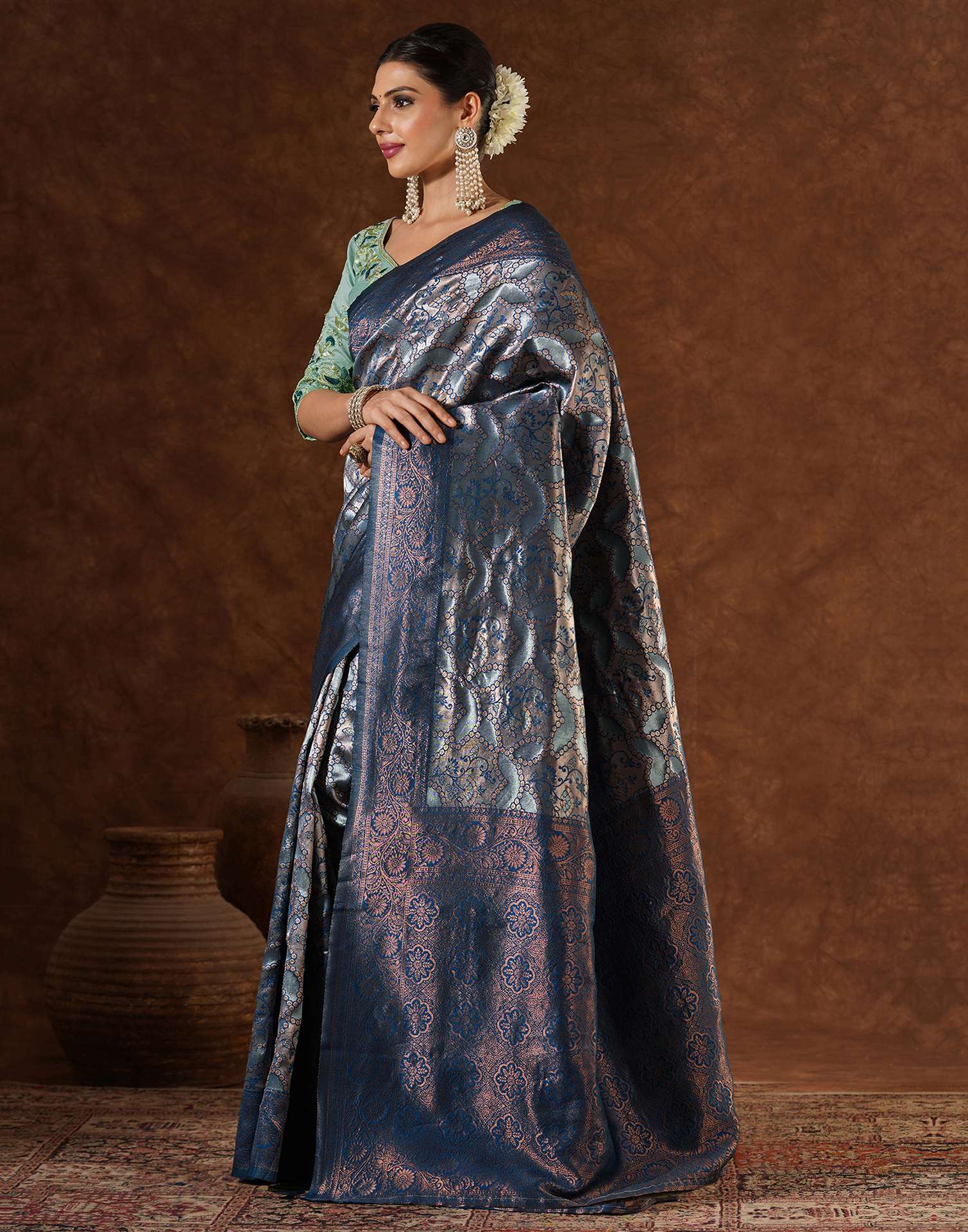 Blue Silk Woven Saree