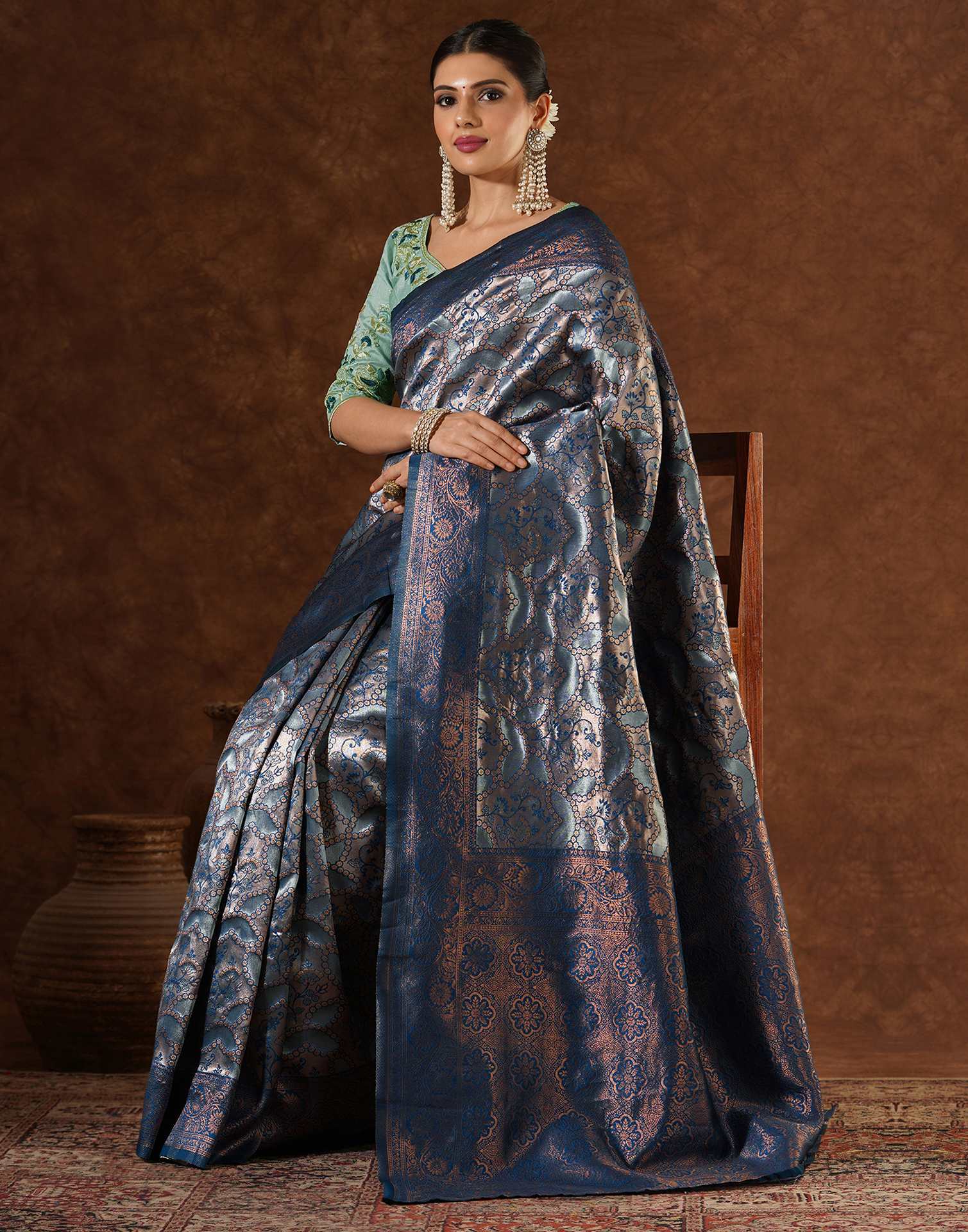 Blue Silk Woven Saree