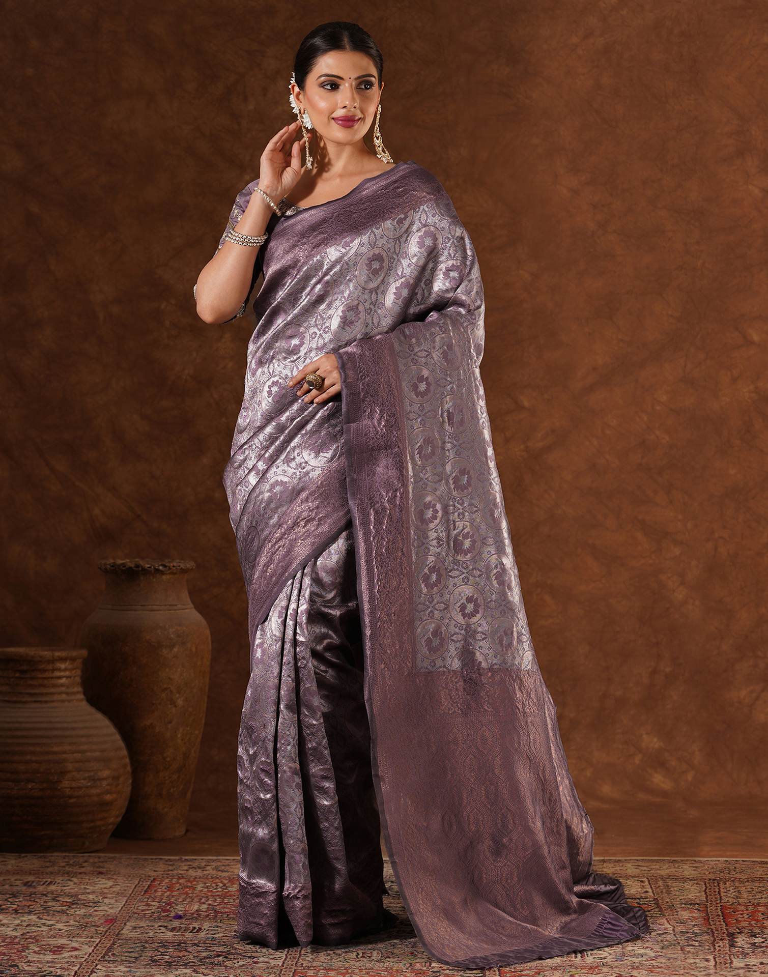 Mauve Silk Woven Saree