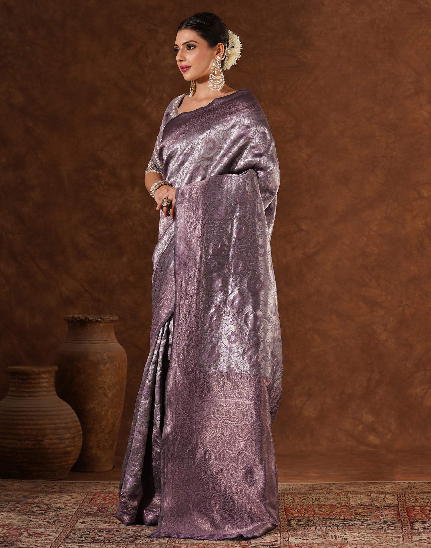 Mauve Silk Woven Saree