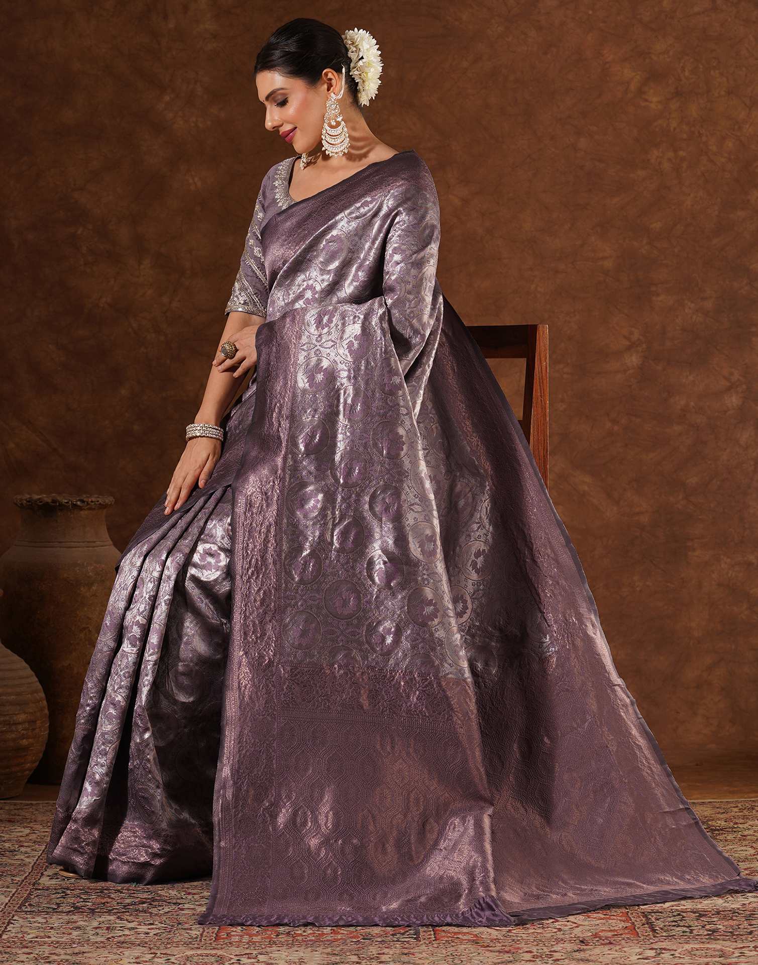 Mauve Silk Woven Saree