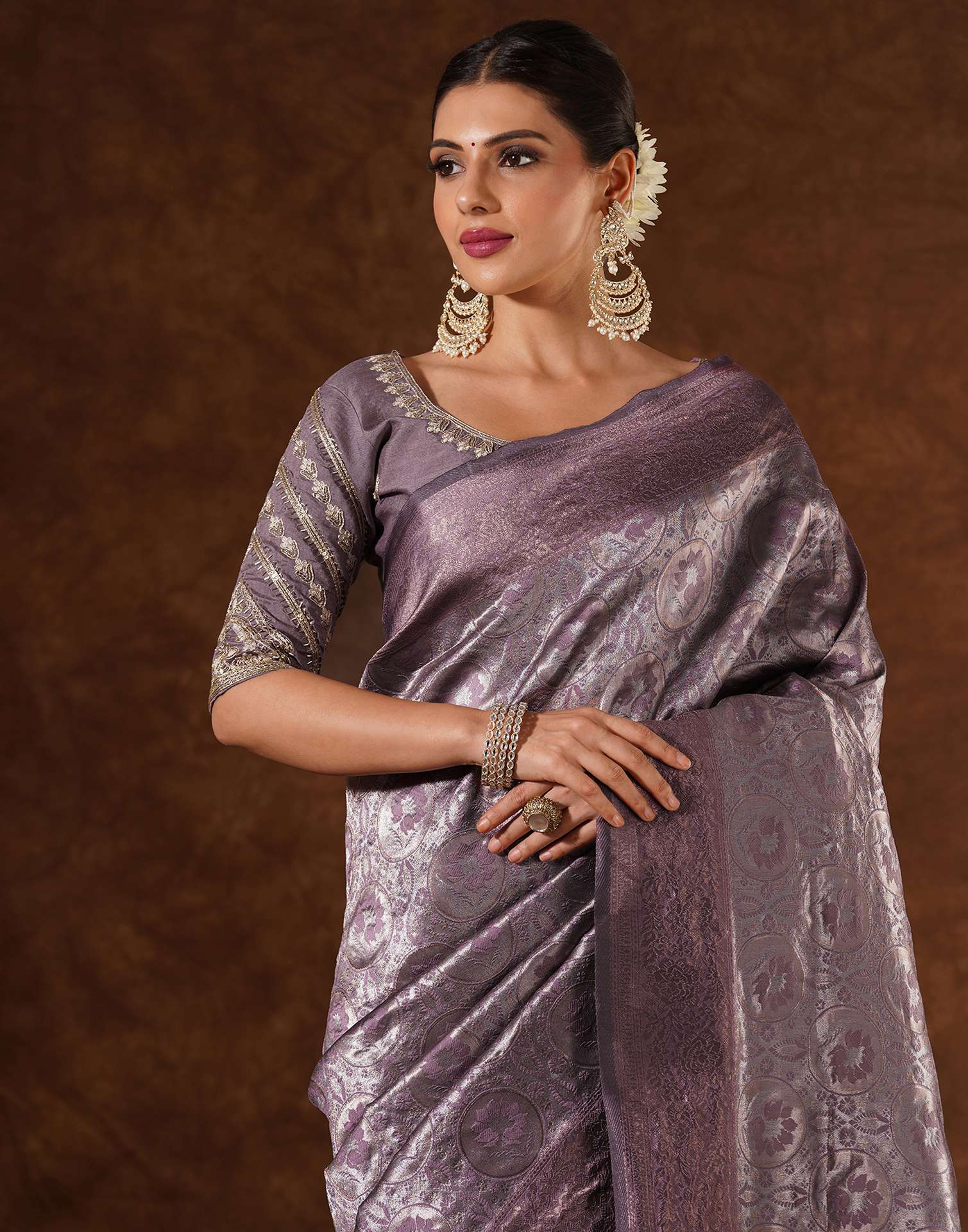 Mauve Silk Woven Saree