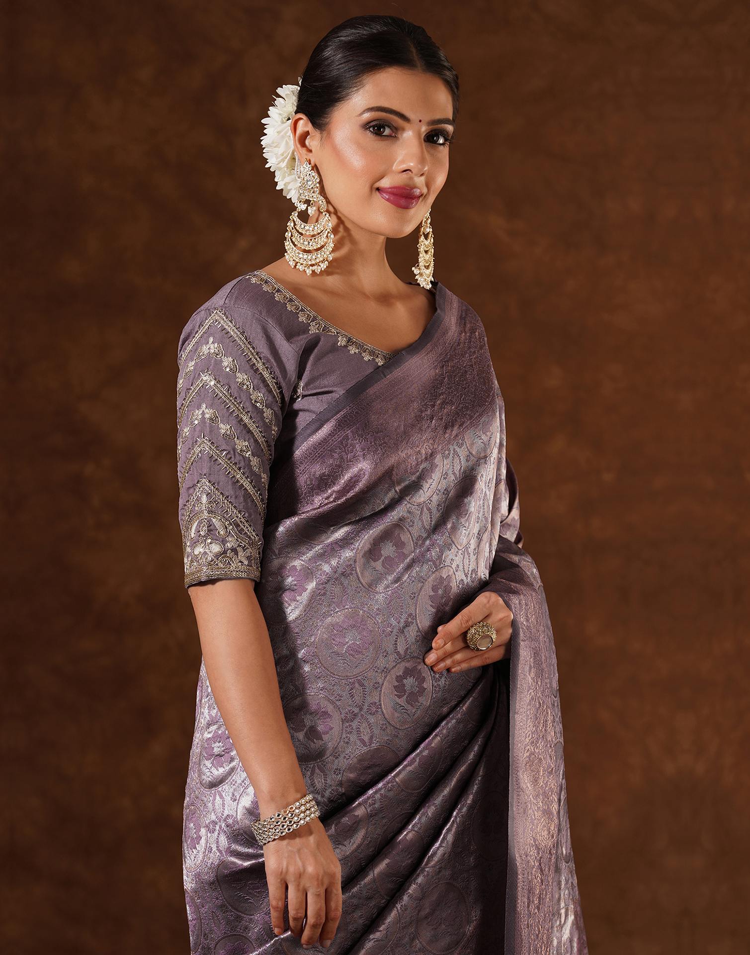 Mauve Silk Woven Saree