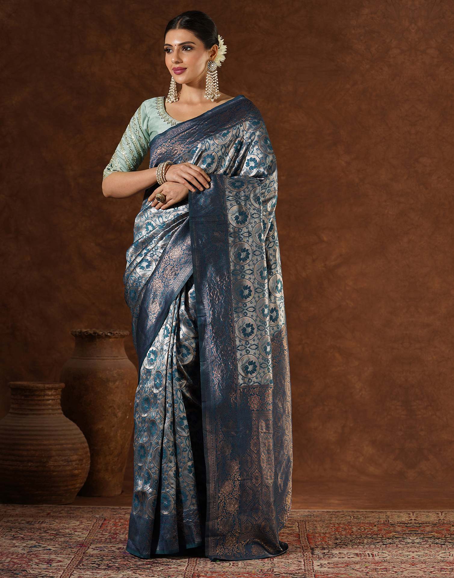 Blue Silk Woven Saree