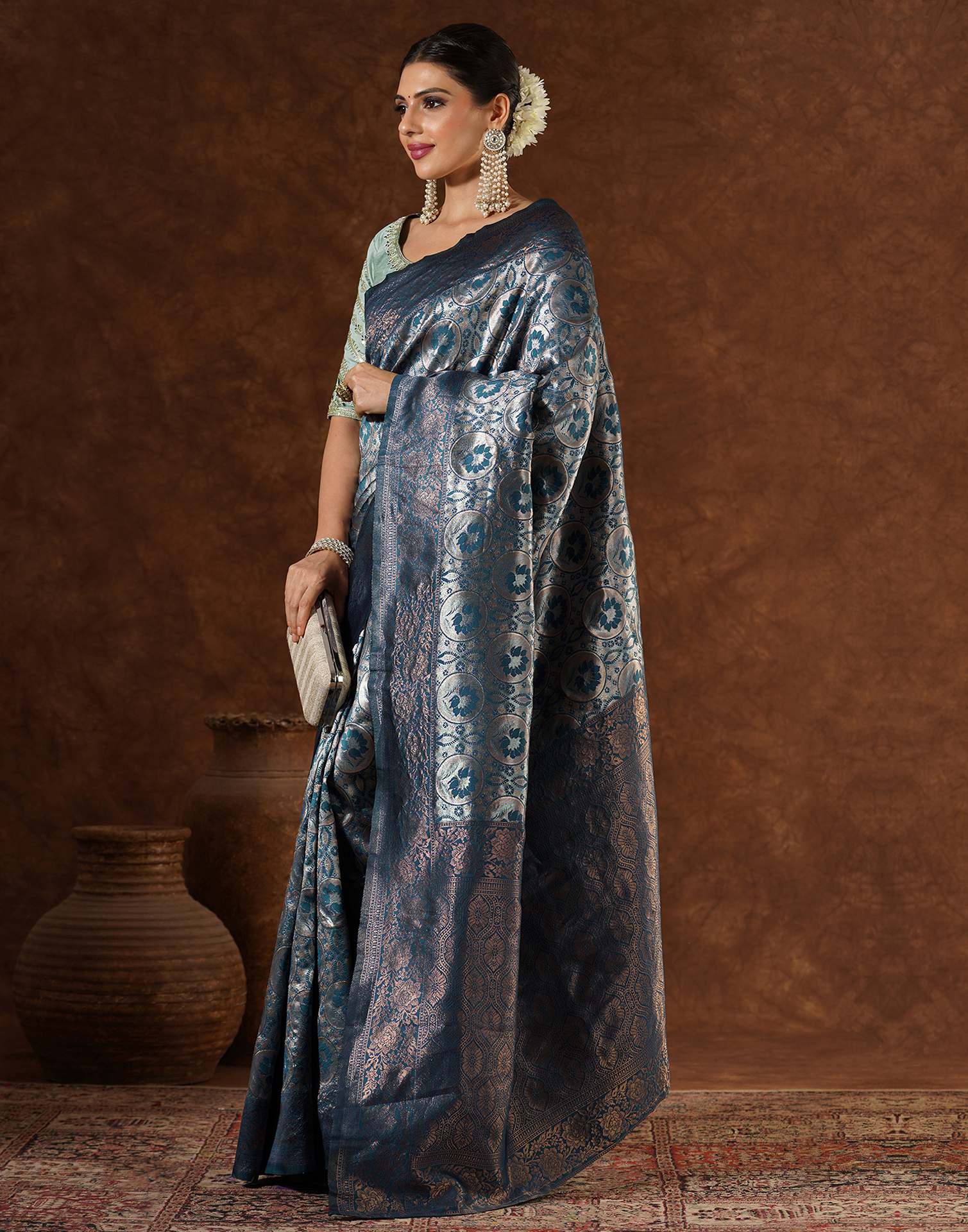 Blue Silk Woven Saree