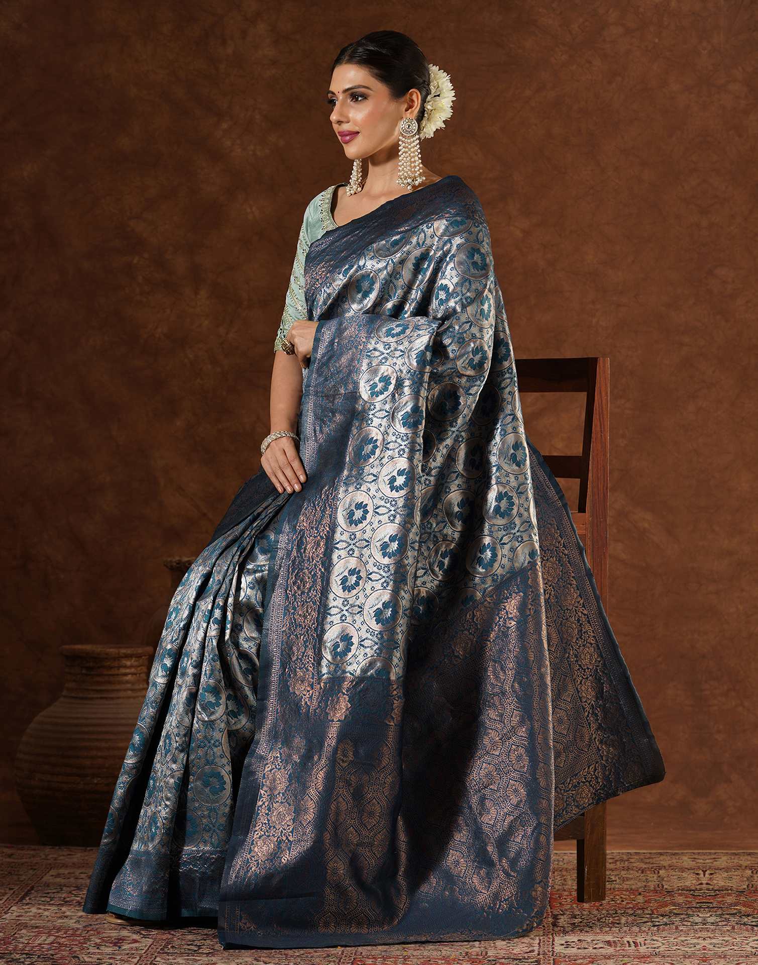 Blue Silk Woven Saree