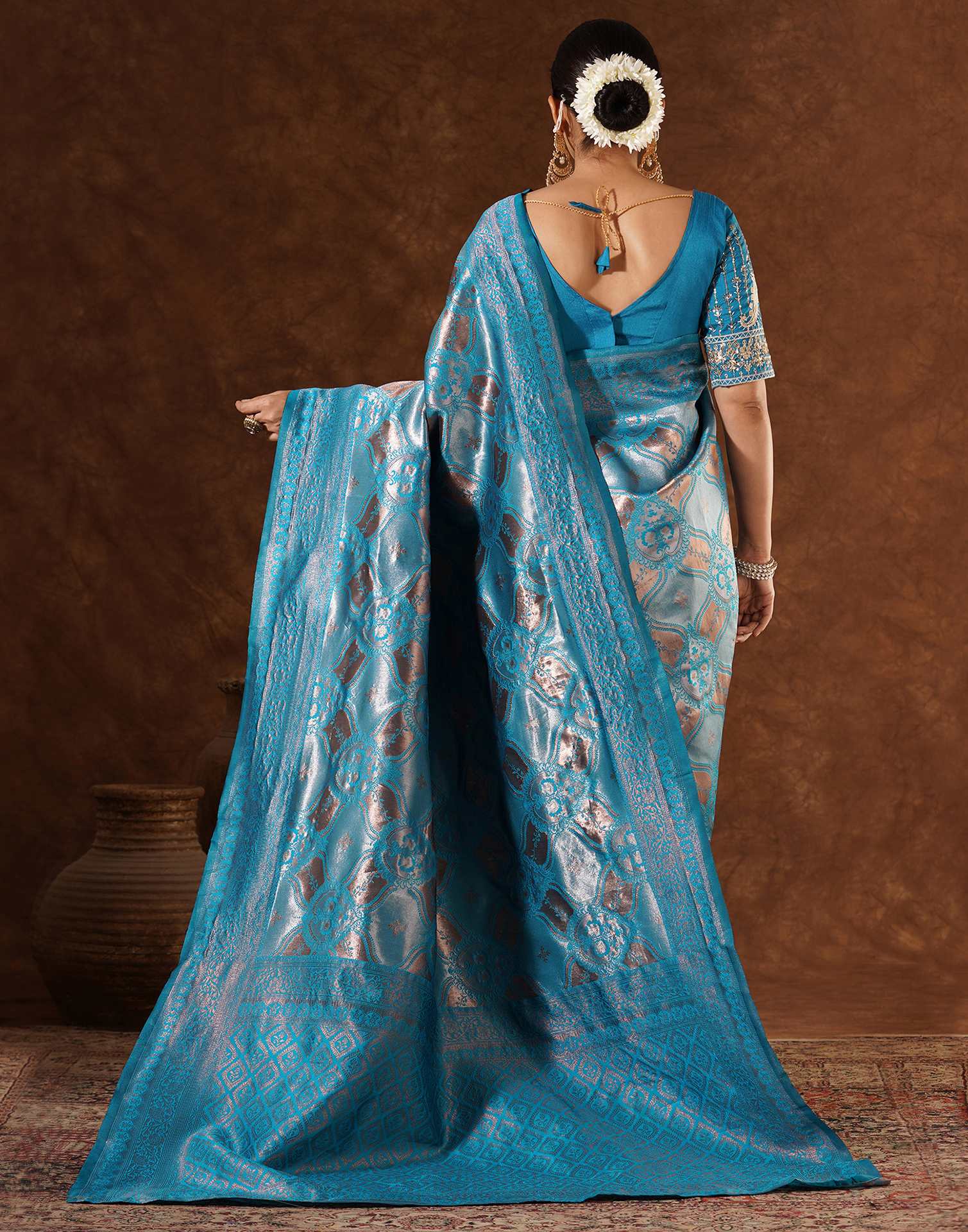 Turquoise Silk Woven Saree