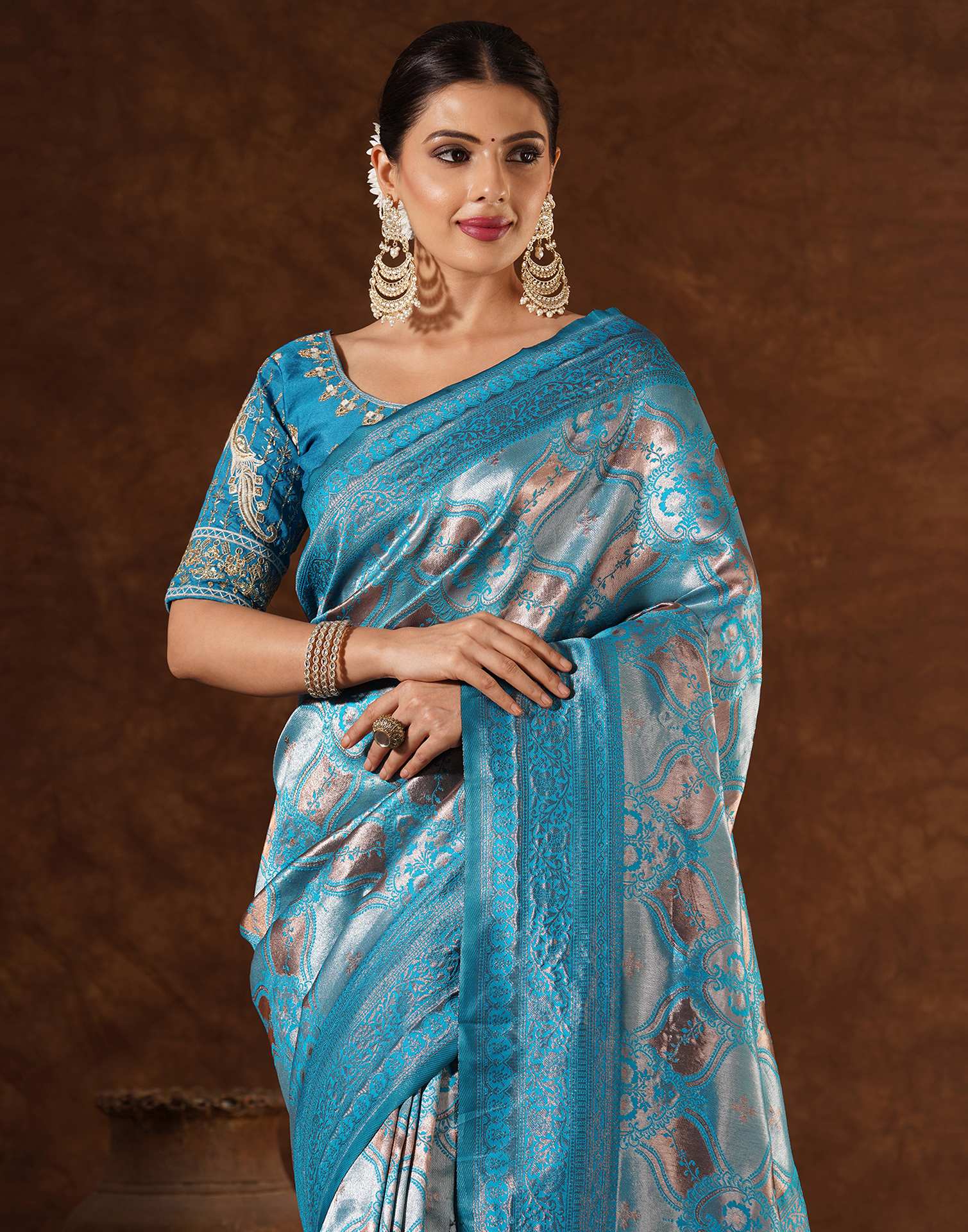 Turquoise Silk Woven Saree