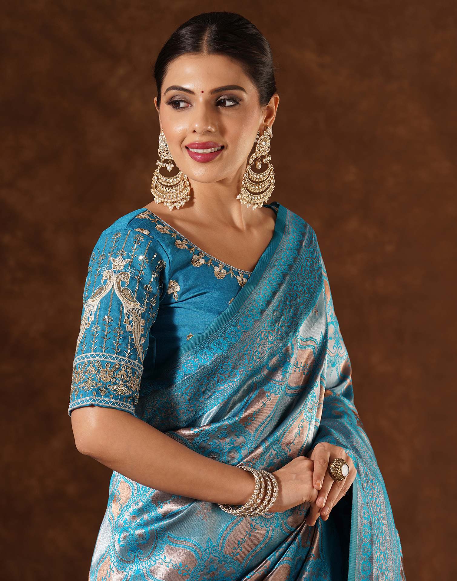 Turquoise Silk Woven Saree