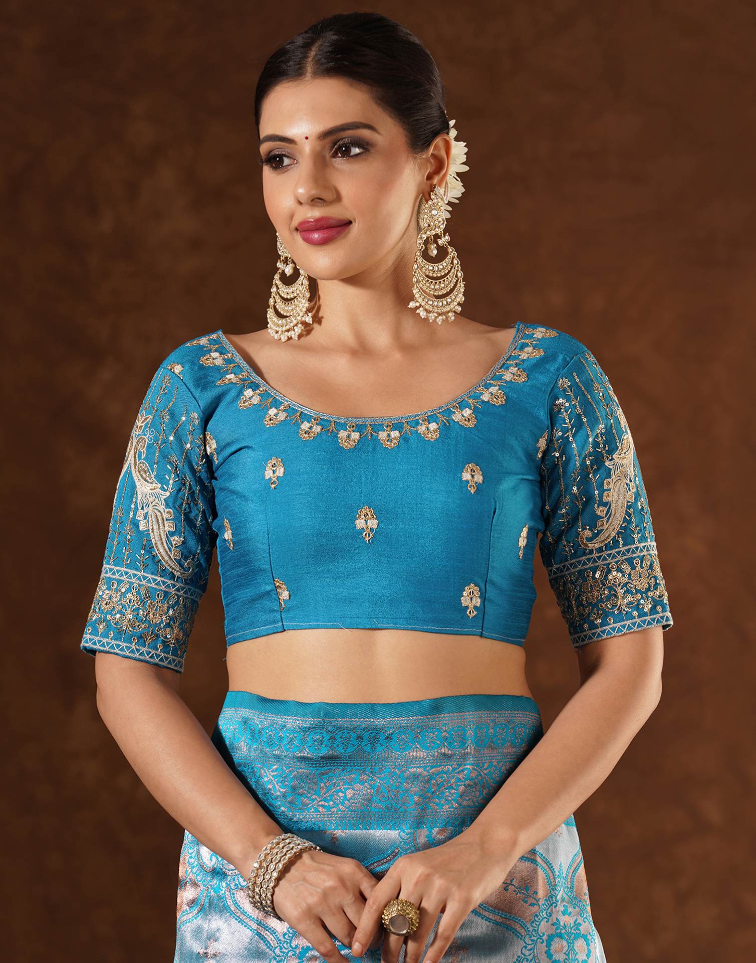 Turquoise Silk Woven Saree