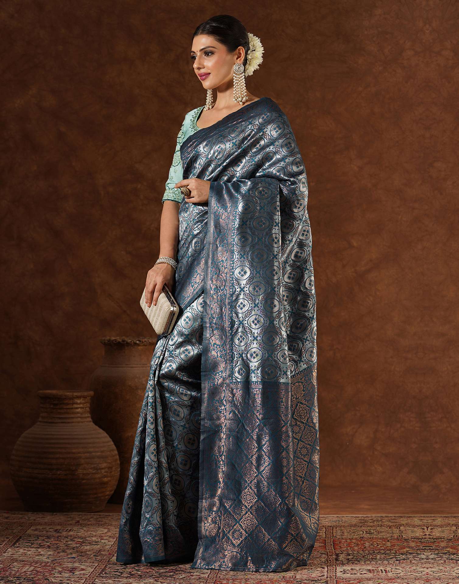 Blue Silk Woven Saree