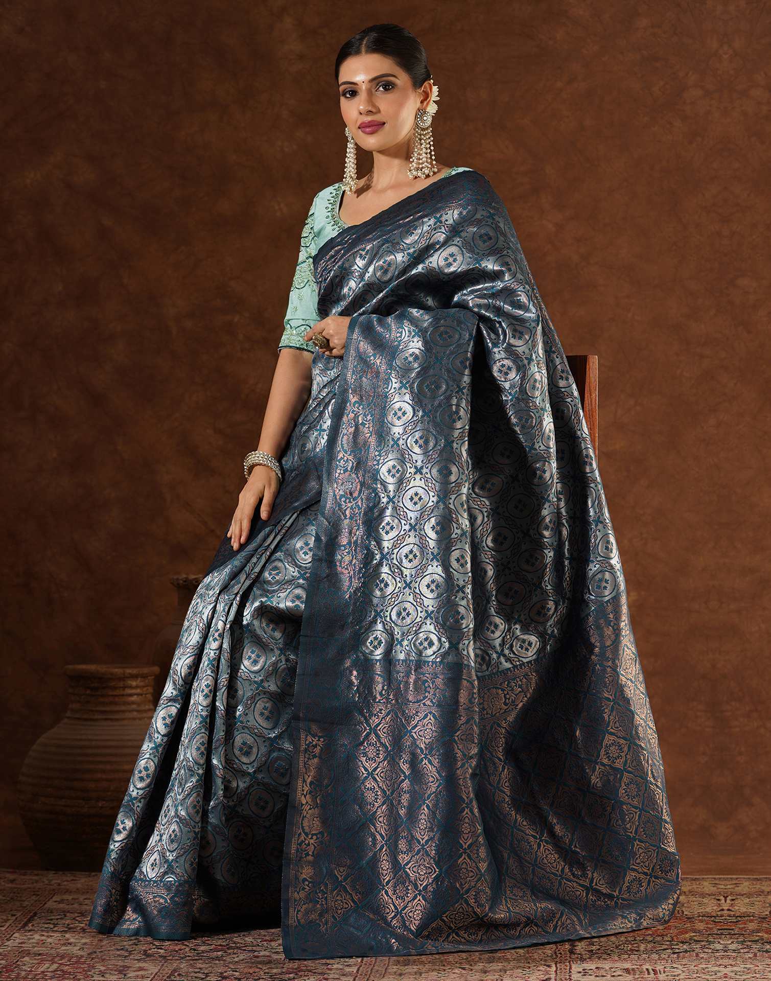 Blue Silk Woven Saree