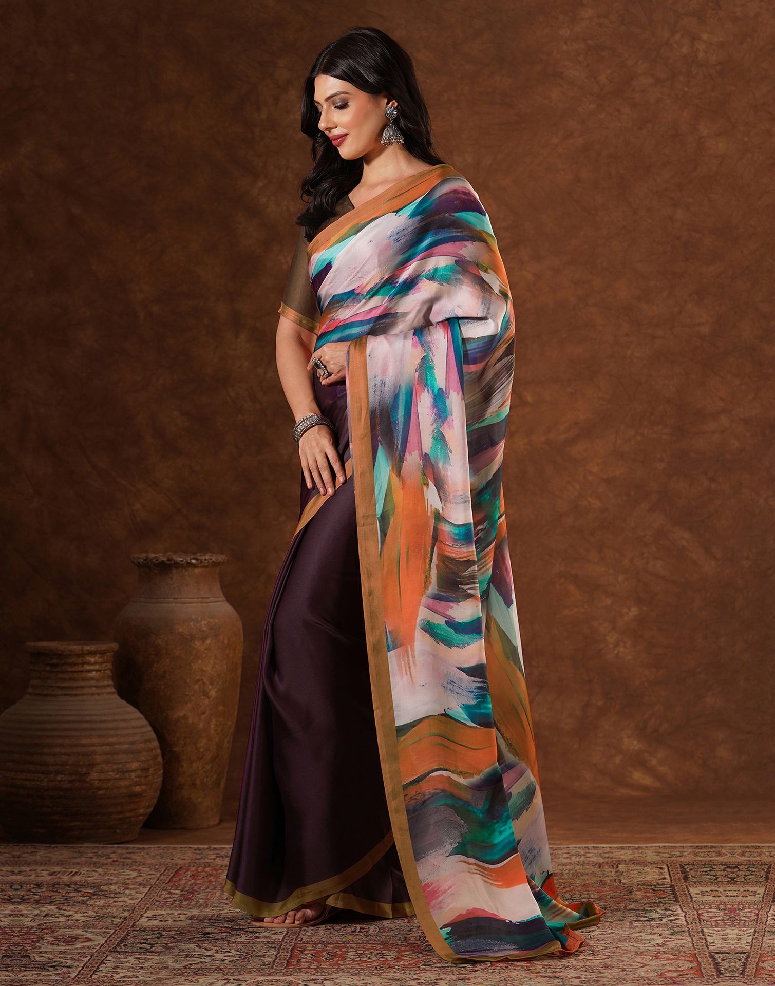 Multicoloured Satin Printed Saree